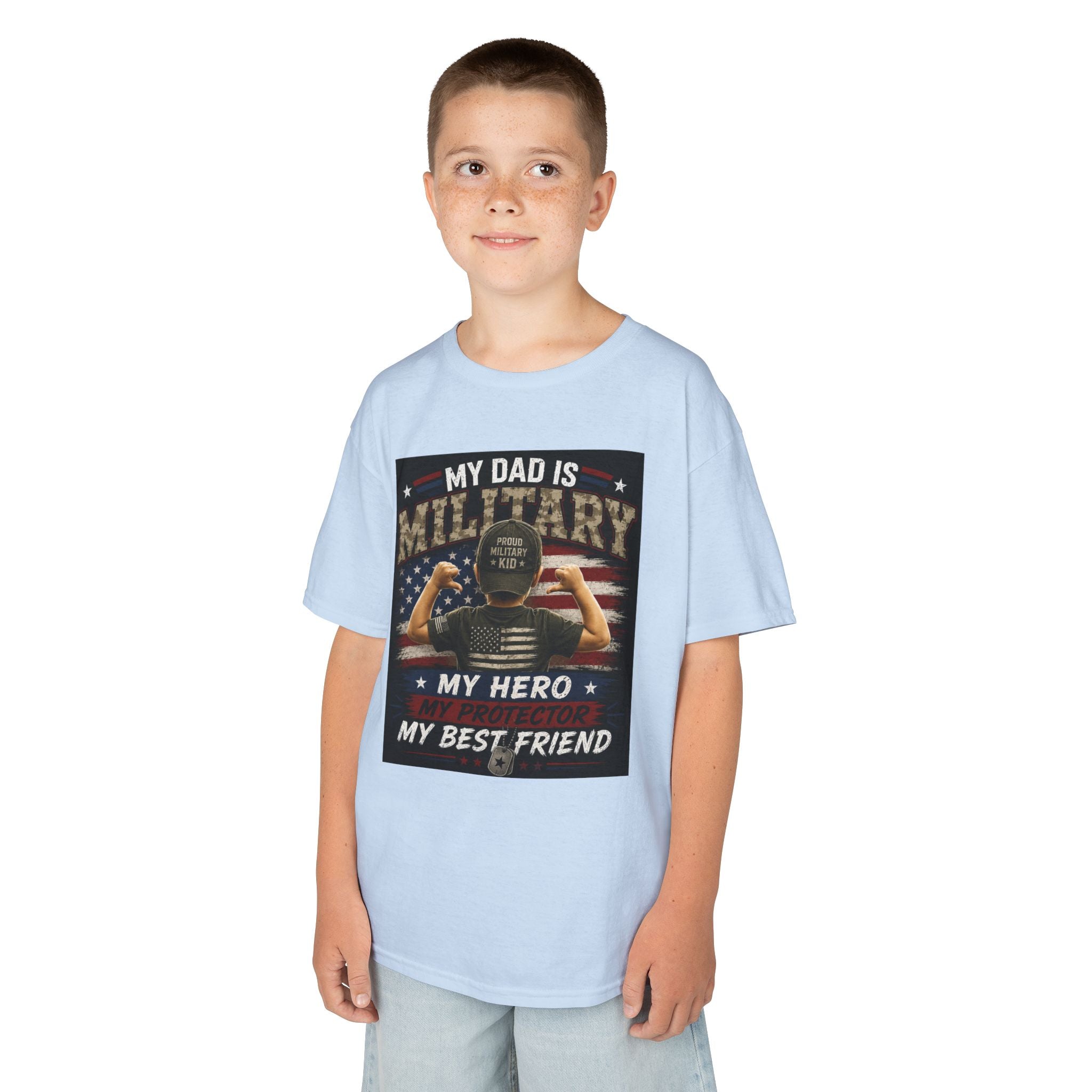 Kids Tee — "My Dad Is Military" Patriotic Hero Shirt