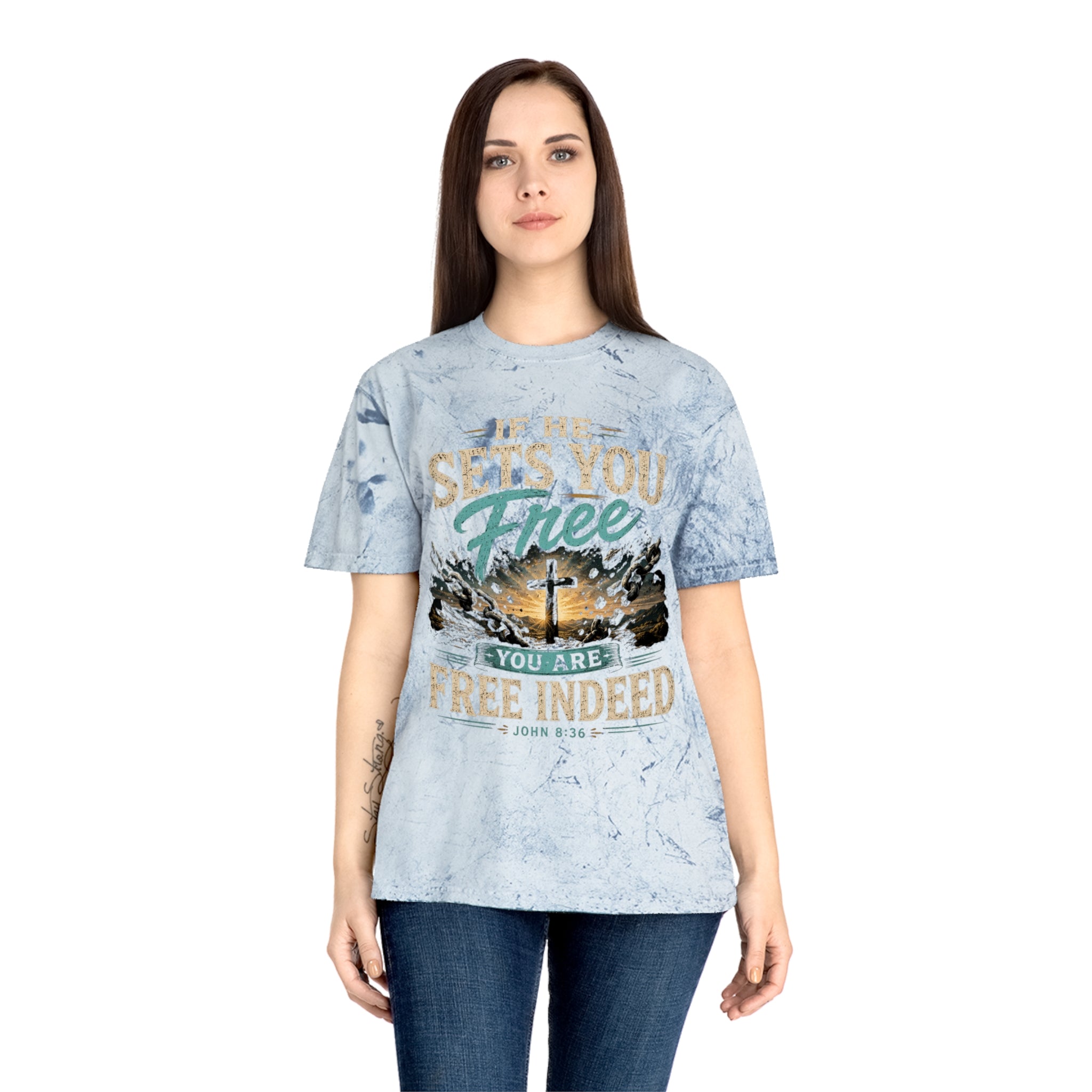 Christian Freedom Tee — "If He Sets You Free" Scripture T-Shirt