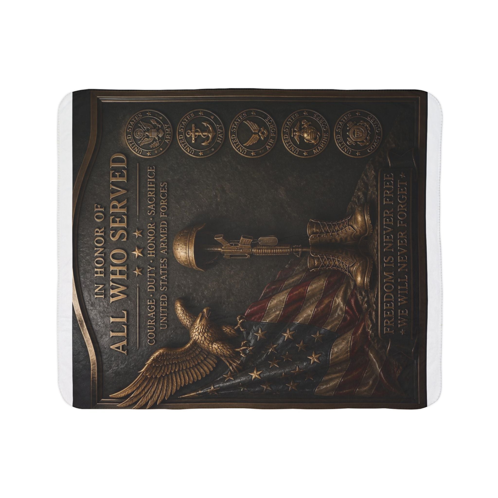 Veteran Tribute Fleece Sherpa Blanket — "In Honor of All Who Served" Memorial Throw