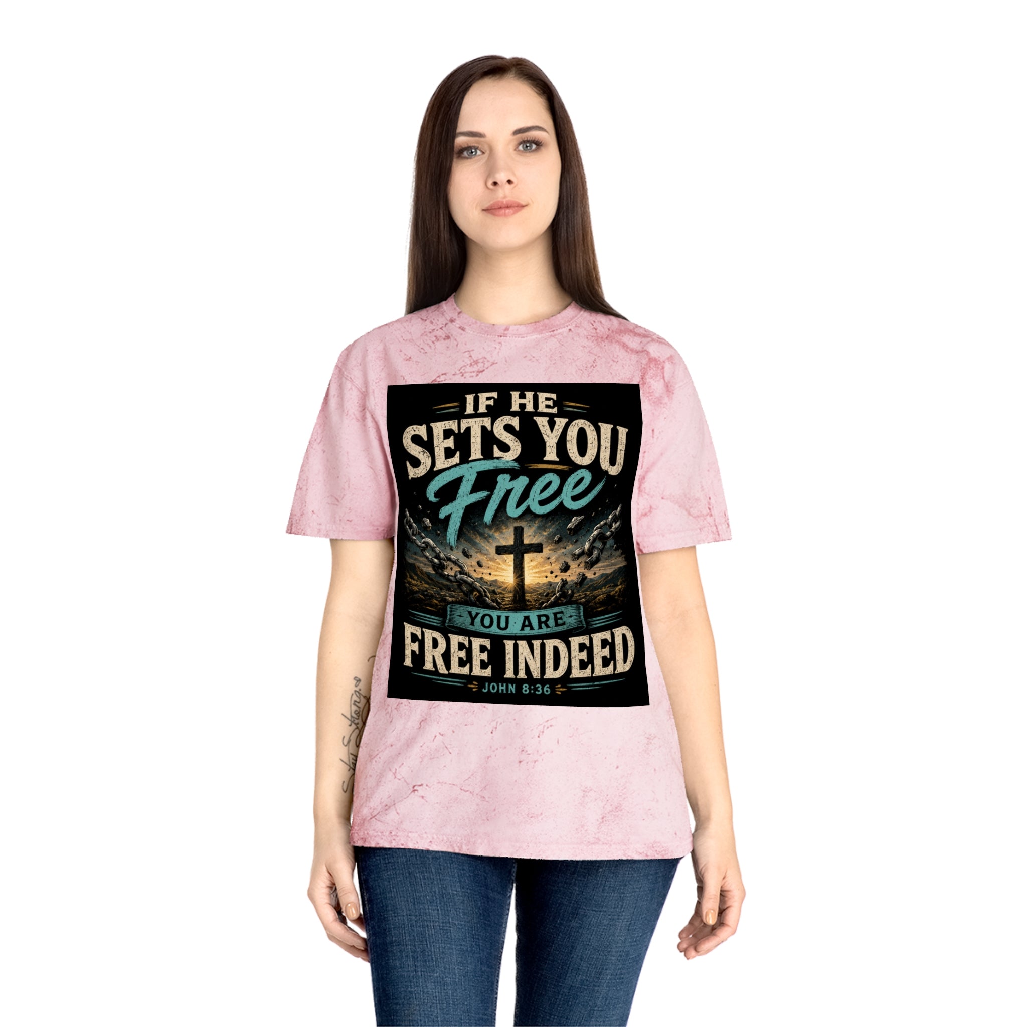 Christian Freedom Tee — "If He Sets You Free" Scripture T-Shirt