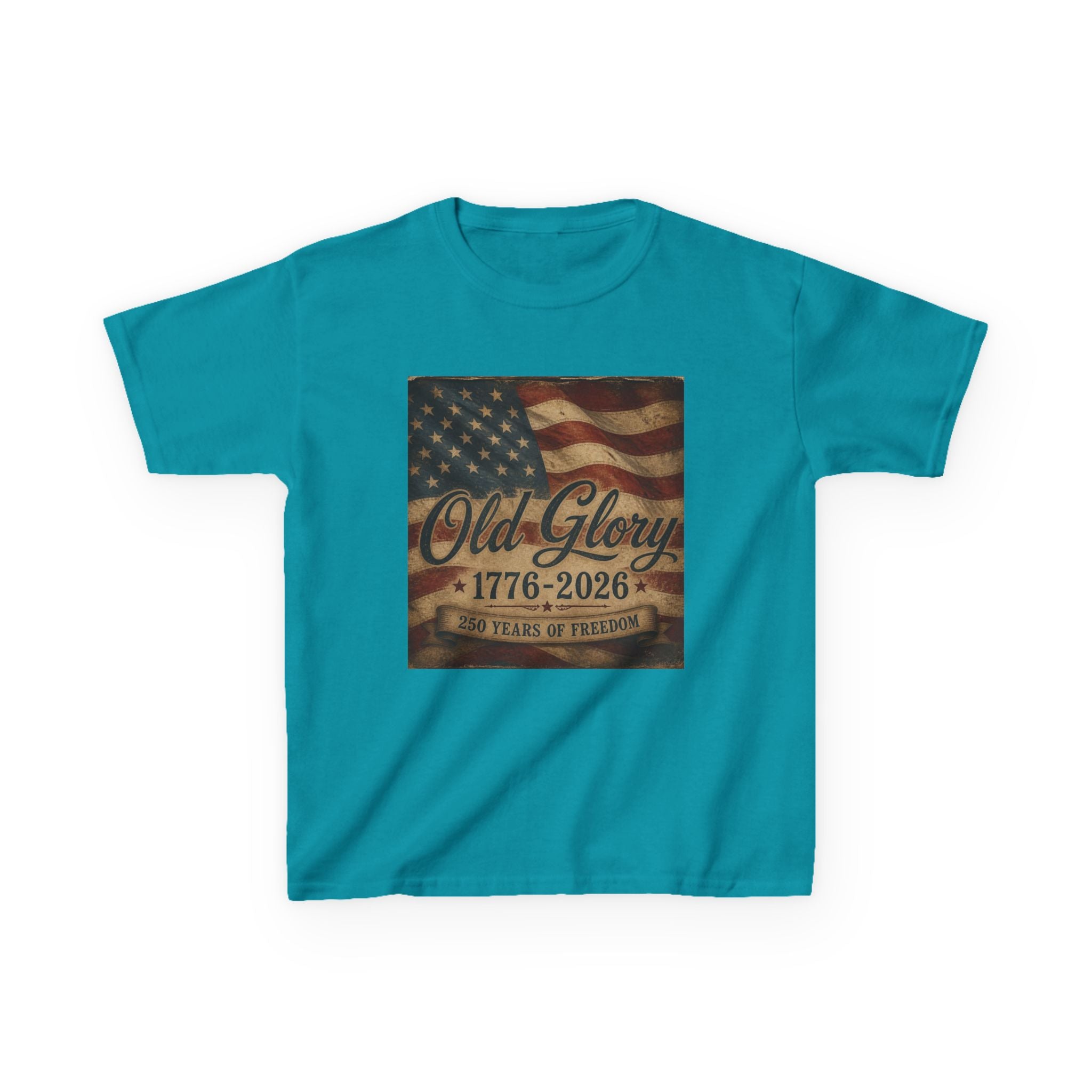 Kids T‑Shirt — "Old Glory 1776–2026" Vintage American Flag Patriotic Tee