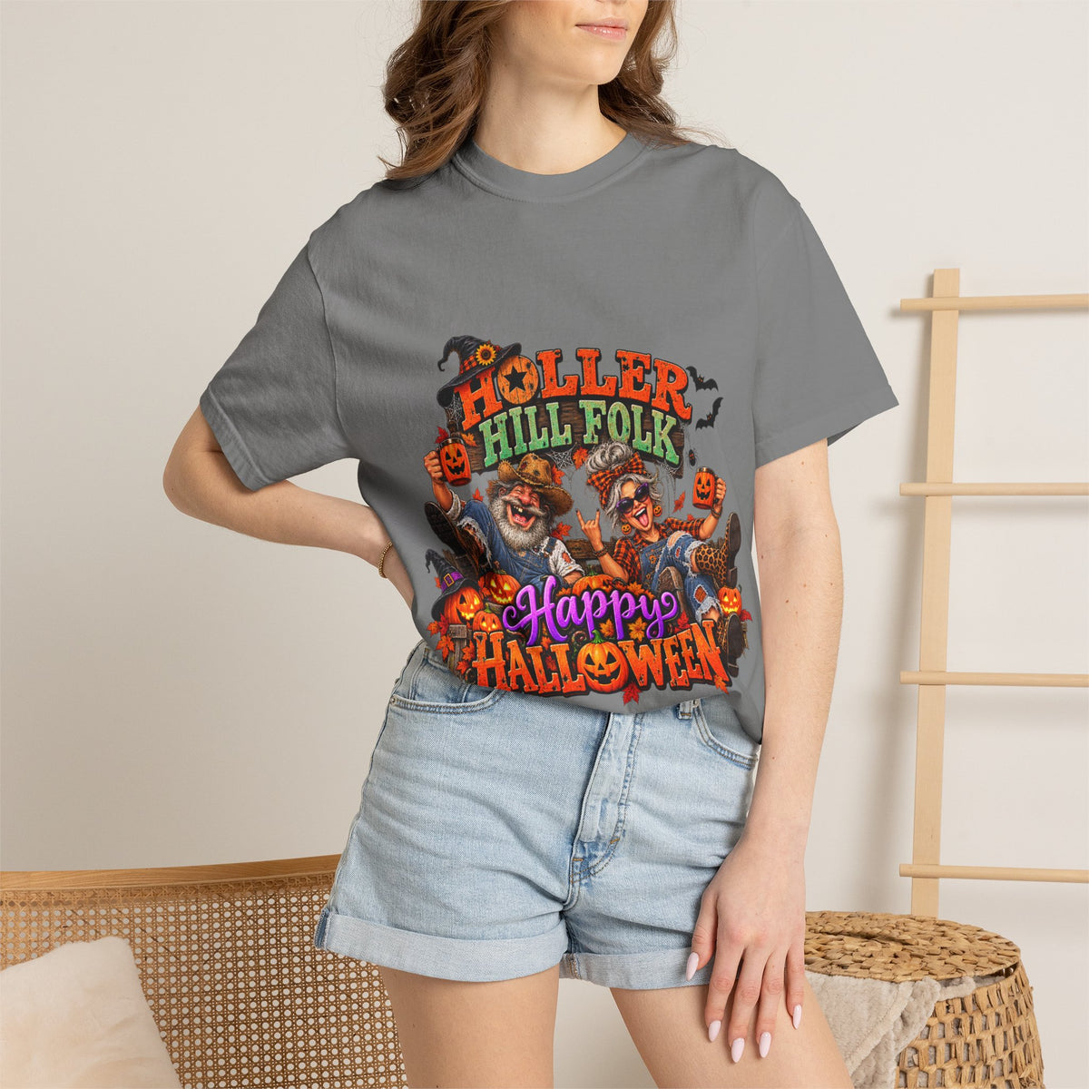 Halloween Holler Hill Folk T-Shirt — "Happy Halloween" Vintage Horror Design