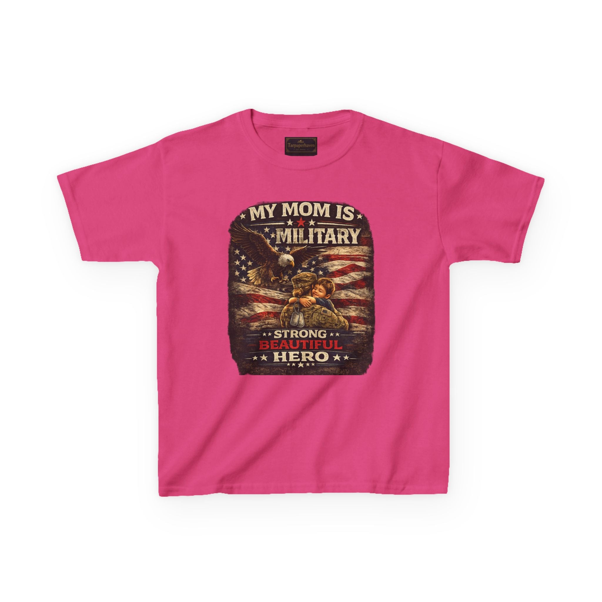 Kids Tee — "My Mom Is Military" Patriotic American Flag Shirt
