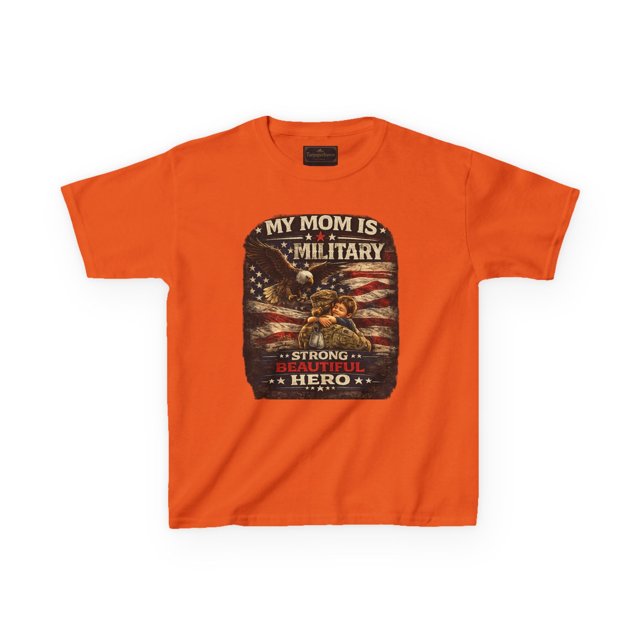 Kids Tee — "My Mom Is Military" Patriotic American Flag Shirt