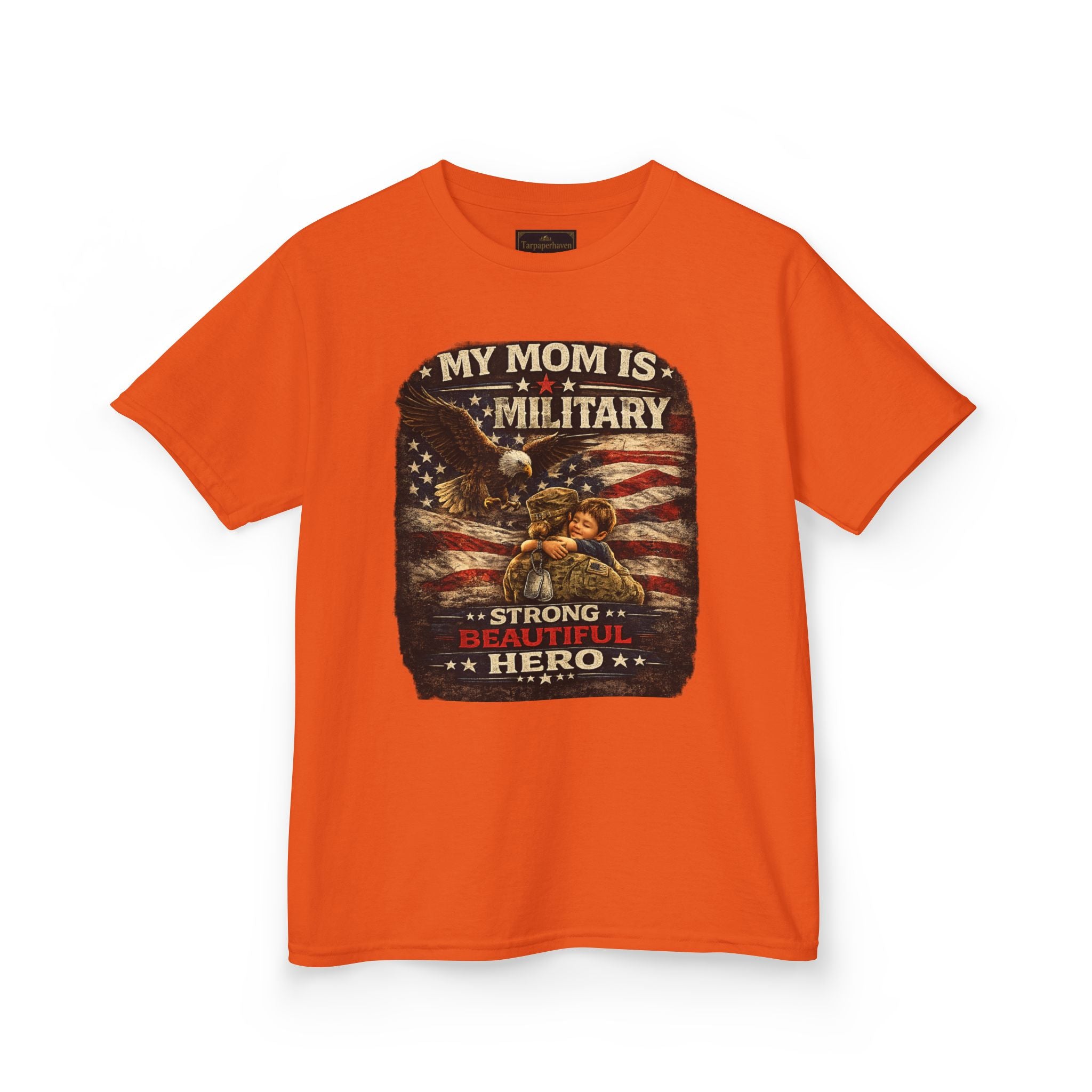 Kids Tee — "My Mom Is Military" Patriotic American Flag Shirt