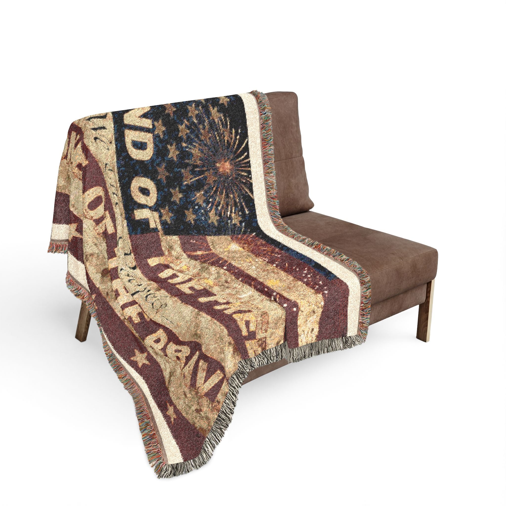 American Flag Woven Blanket – "Land of the Free, Home of the Brave" Patriotic Throw