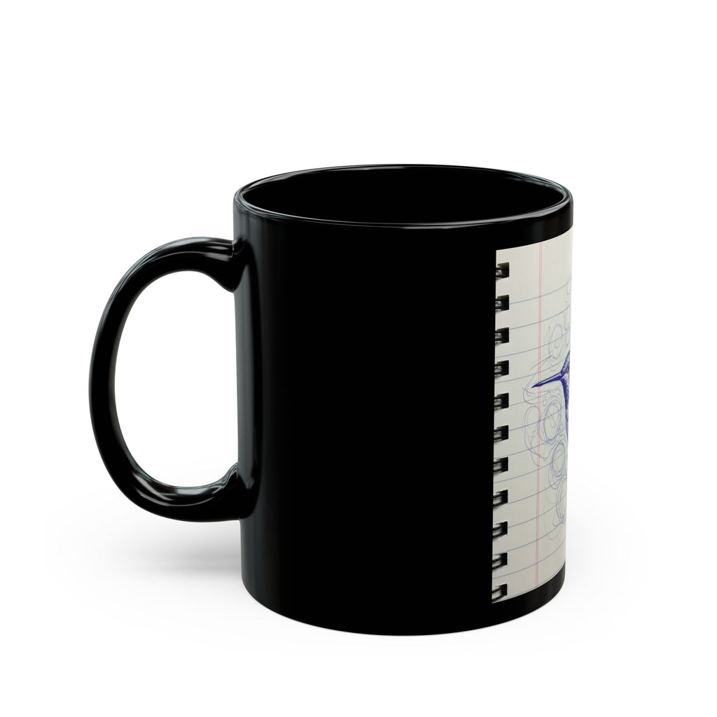 Hummingbird Notebook Sketch Black Mug — Illustrated Bird Coffee Cup (11oz, 15oz)