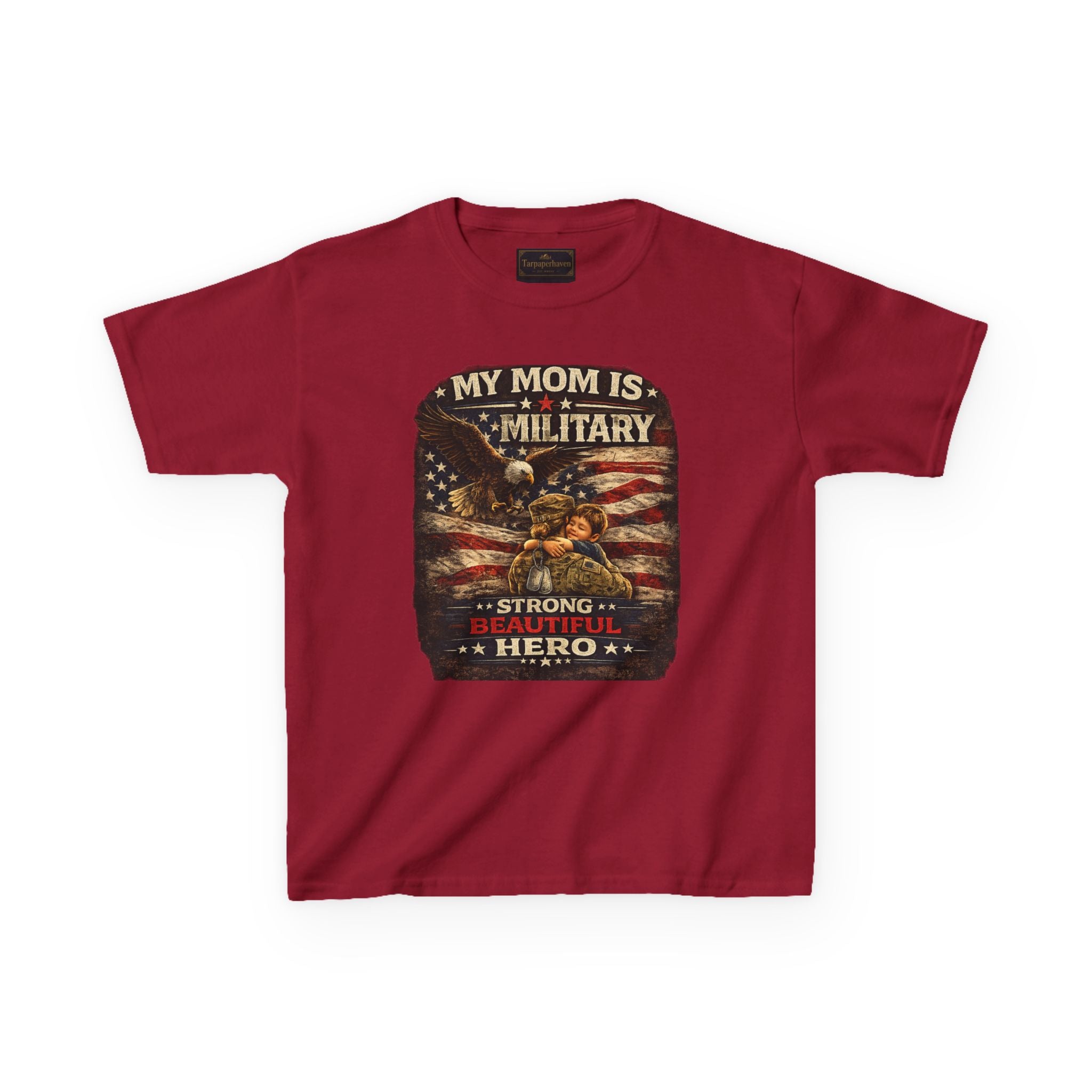Kids Tee — "My Mom Is Military" Patriotic American Flag Shirt