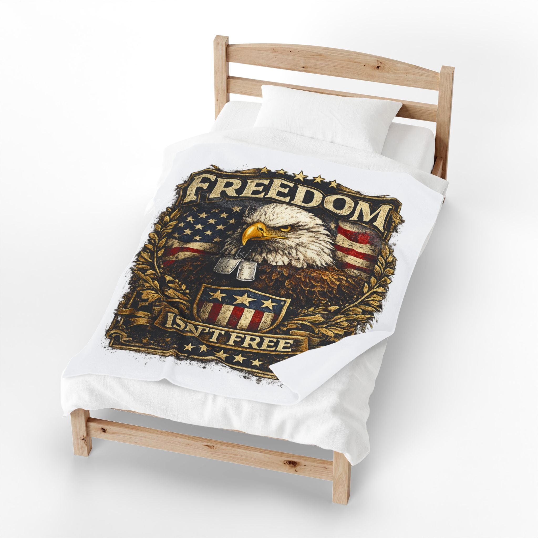 Freedom Isn't Free Velveteen Plush Blanket — Patriotic Eagle Throw for Veterans, Memorial Day & 4th of July
