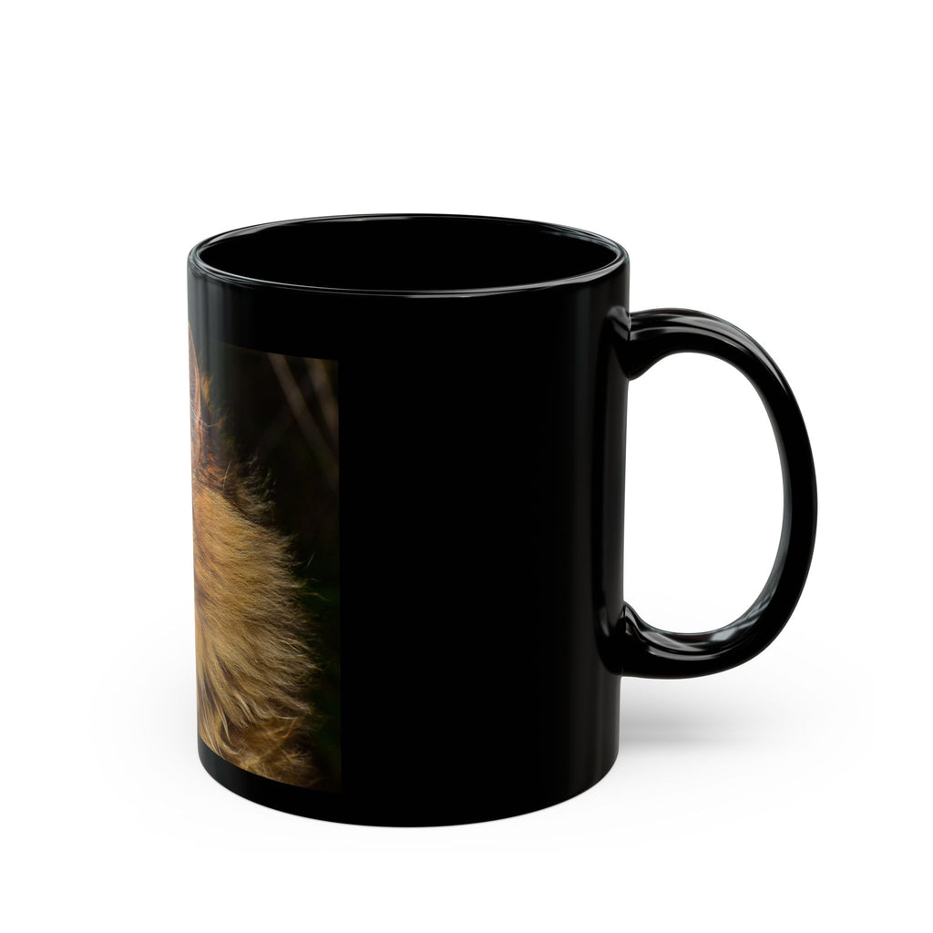 Golden Fluffy Cat Photo Mug — Black Ceramic Coffee Cup (11oz, 15oz)