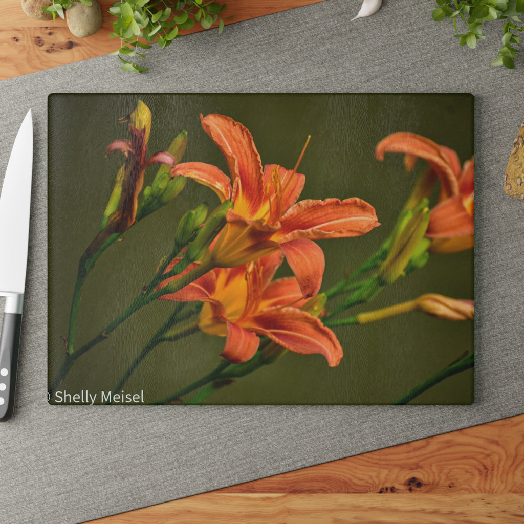 Orange Daylilies Floral Kitchen Cutting Board