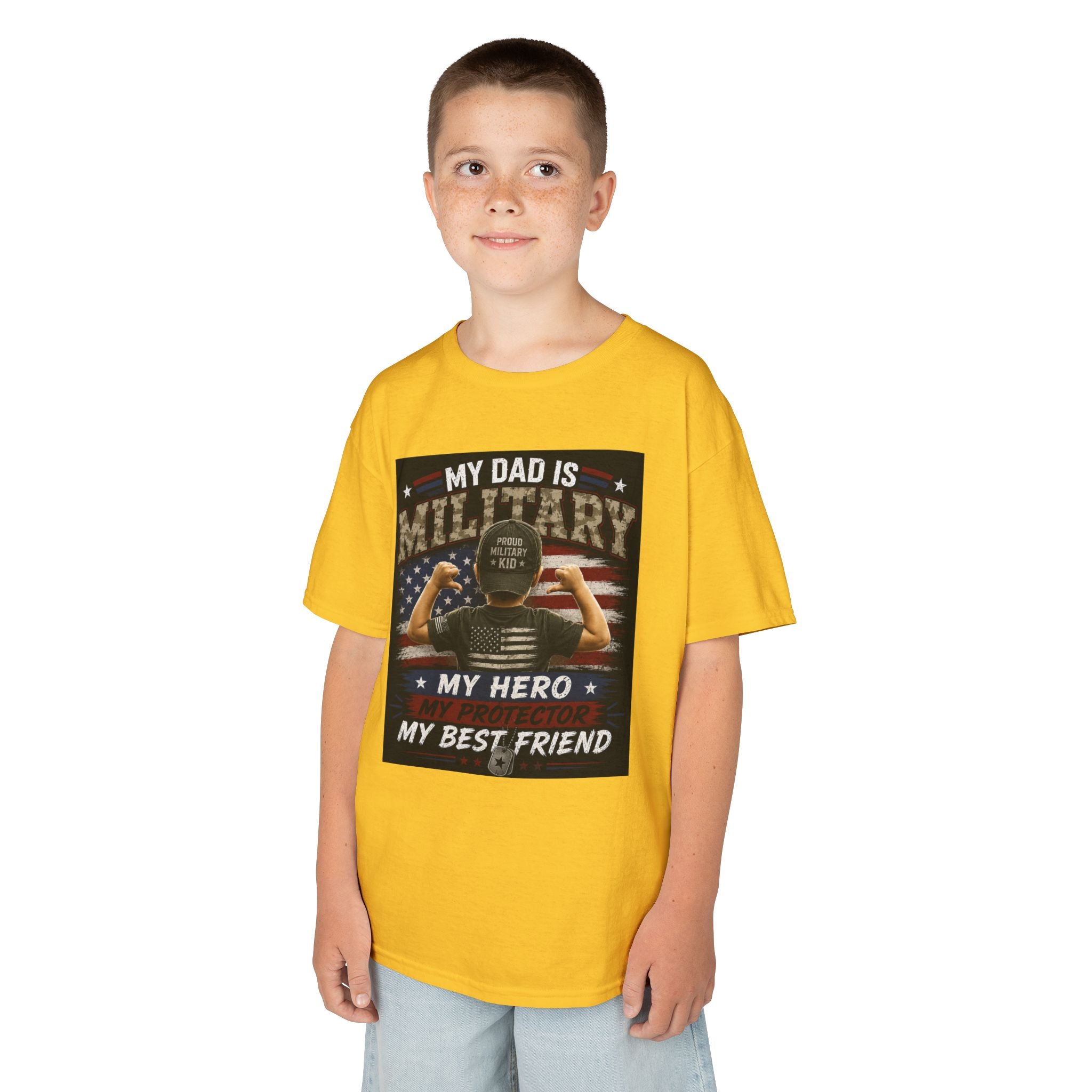 Kids Tee — "My Dad Is Military" Patriotic Hero Shirt