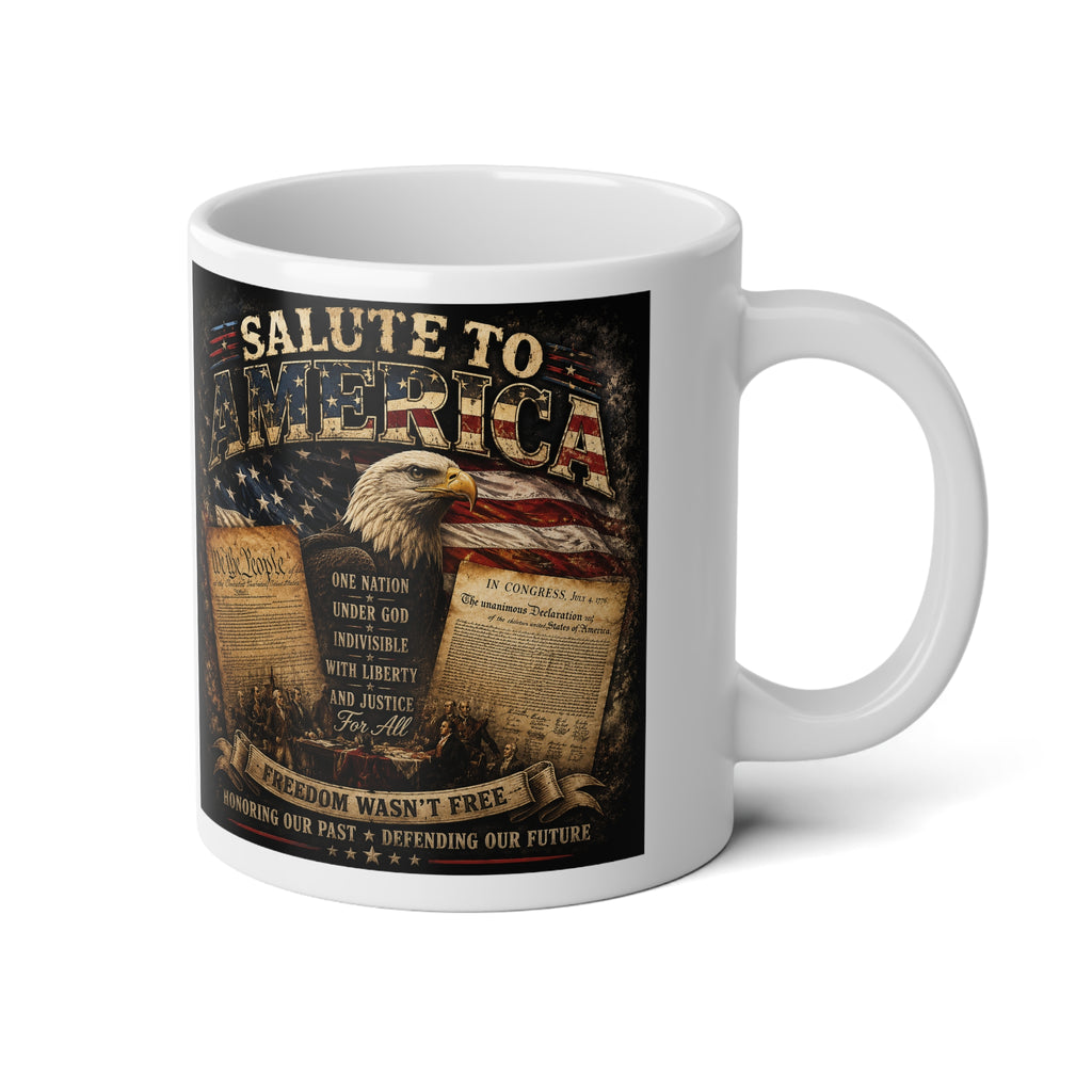 Jumbo Mug — Patriotic 'Salute to America' 20oz Coffee Cup with Constitution & Flag Design