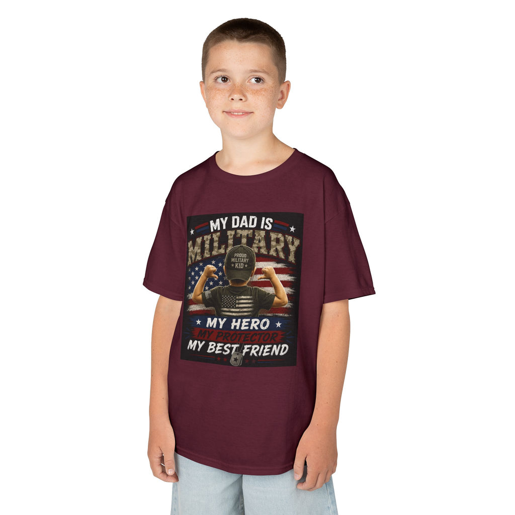 Kids Tee — "My Dad Is Military" Patriotic Hero Shirt