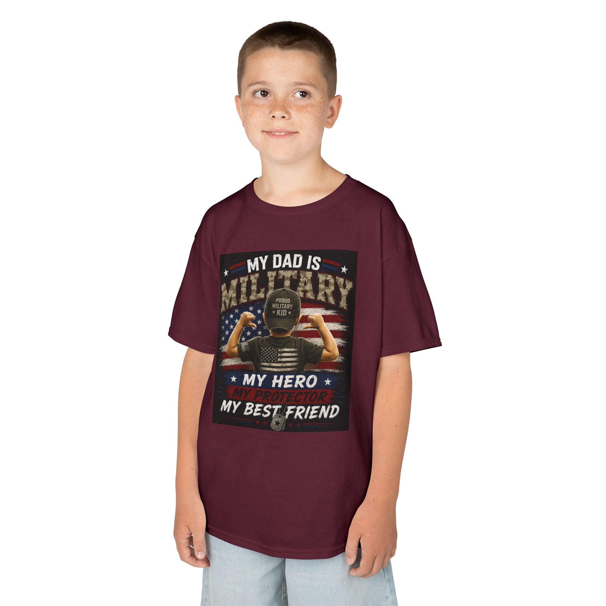 Kids Tee — "My Dad Is Military" Patriotic Hero Shirt