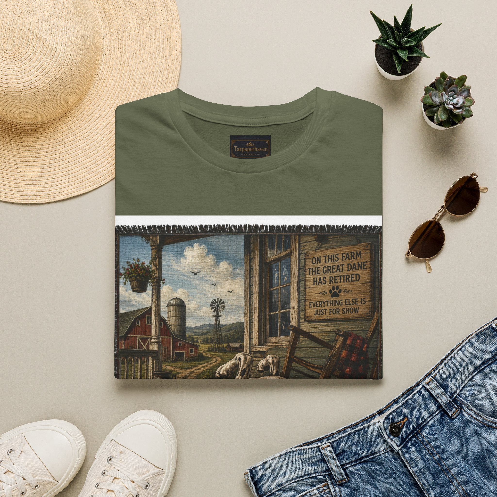 Great Dane Sleeping   Farmhouse Art T‑Shirt