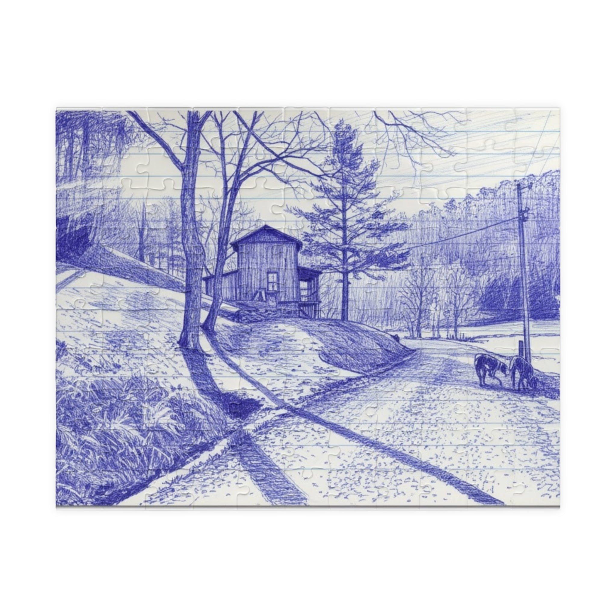 Blue Homestead Landscape Puzzle — Scenic Countryside Jigsaw (110/252/520/1014 pc)