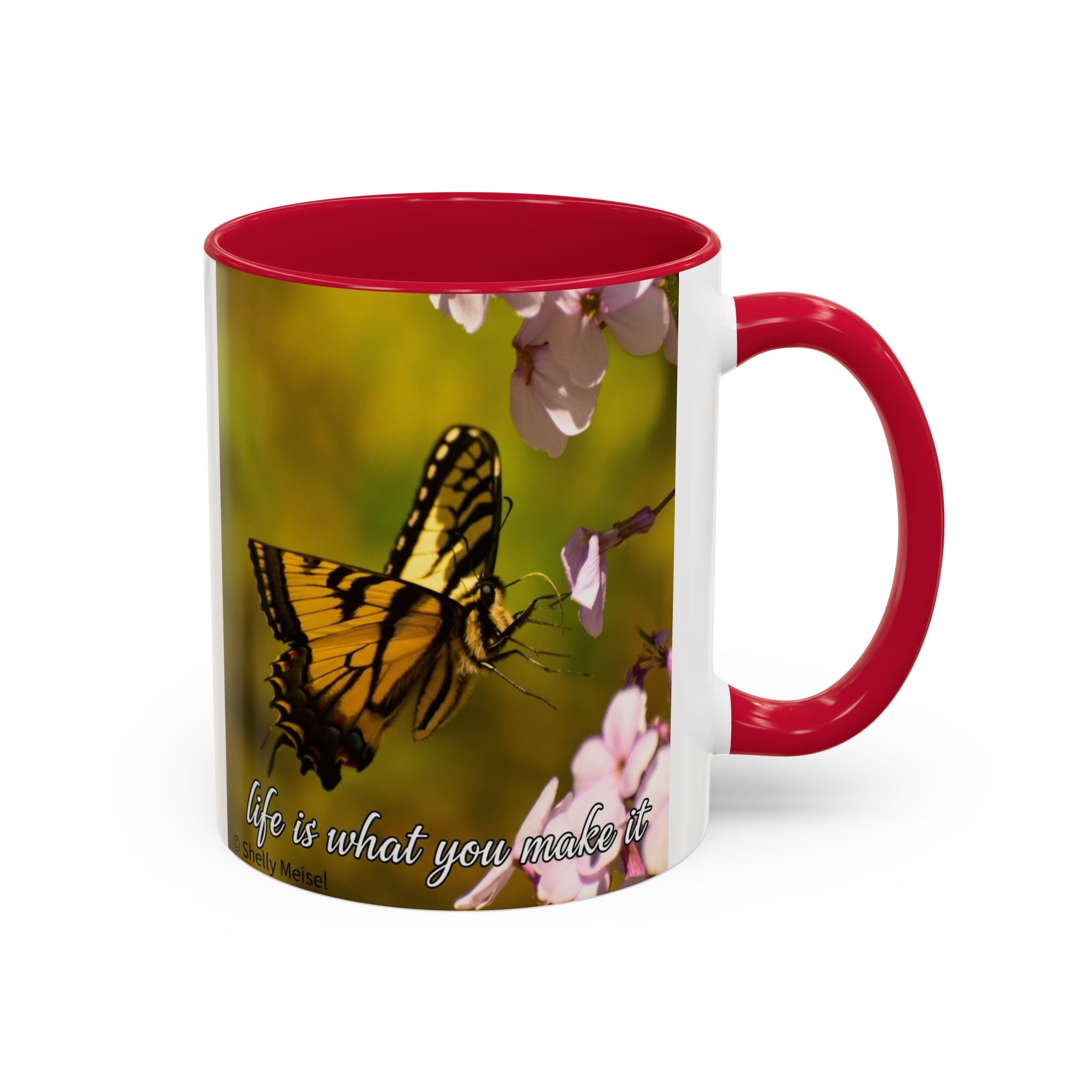Butterfly Floral Mug — "Life Is What You Make It" Inspirational Coffee Cup