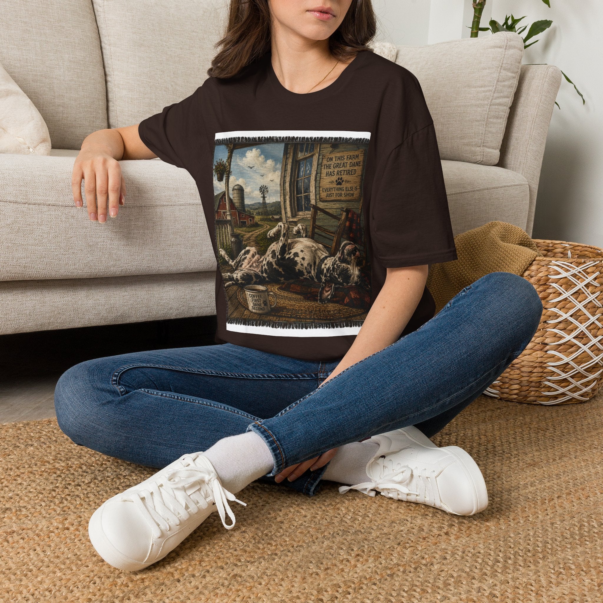 Great Dane Sleeping   Farmhouse Art T‑Shirt