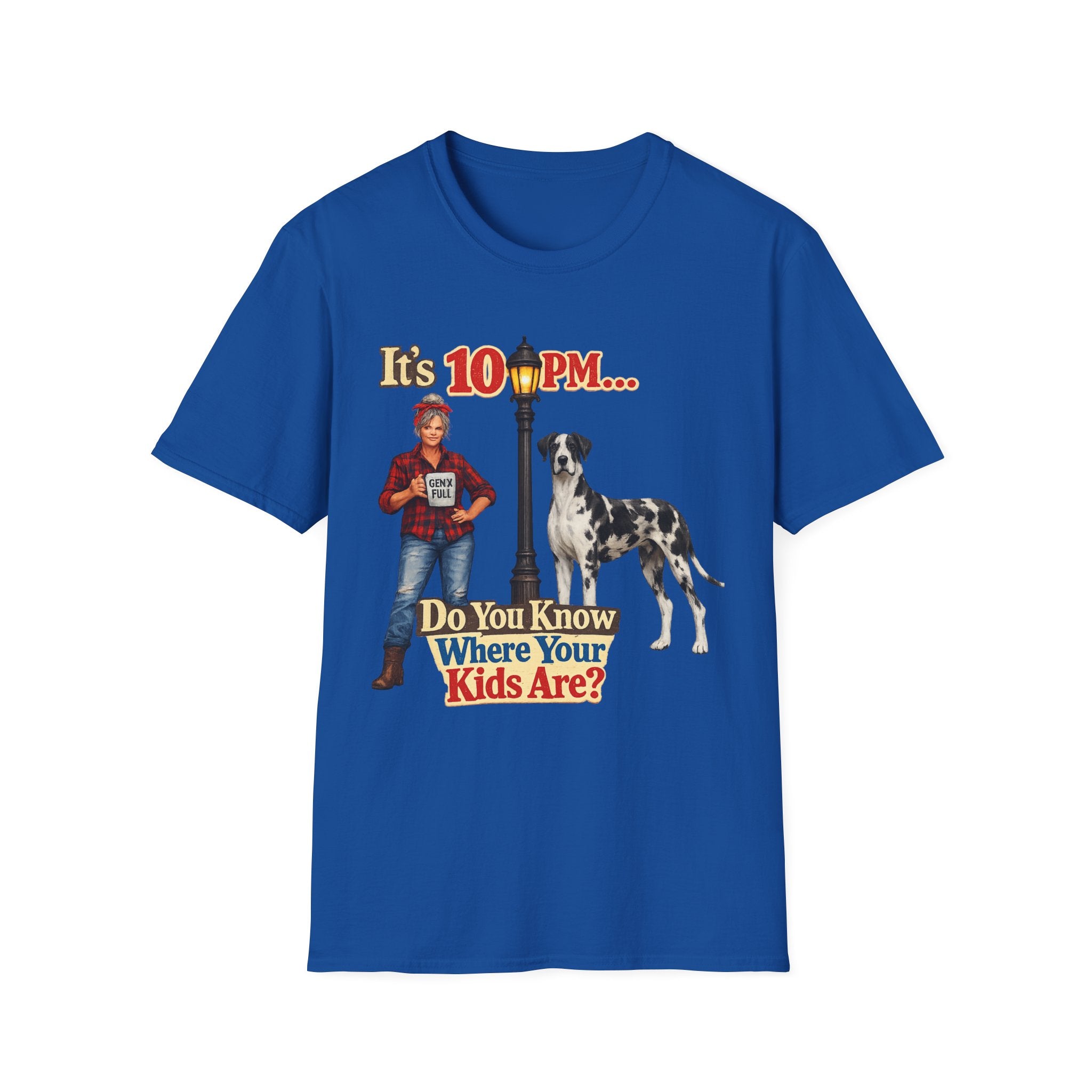 T‑Shirt — "It's 10 PM... Do You Know Where Your Kids Are?" Vintage Lamp & Dog Graphic