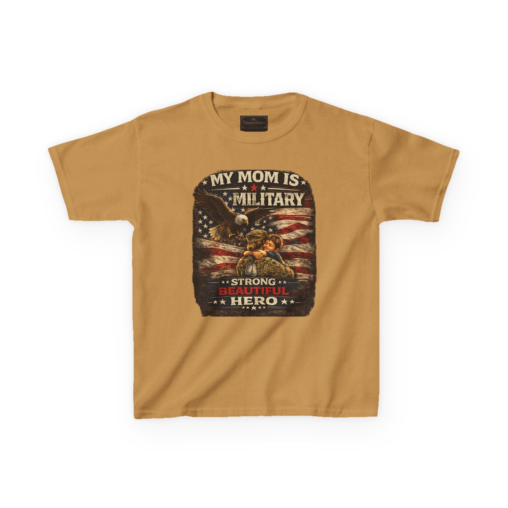Kids Tee — "My Mom Is Military" Patriotic American Flag Shirt