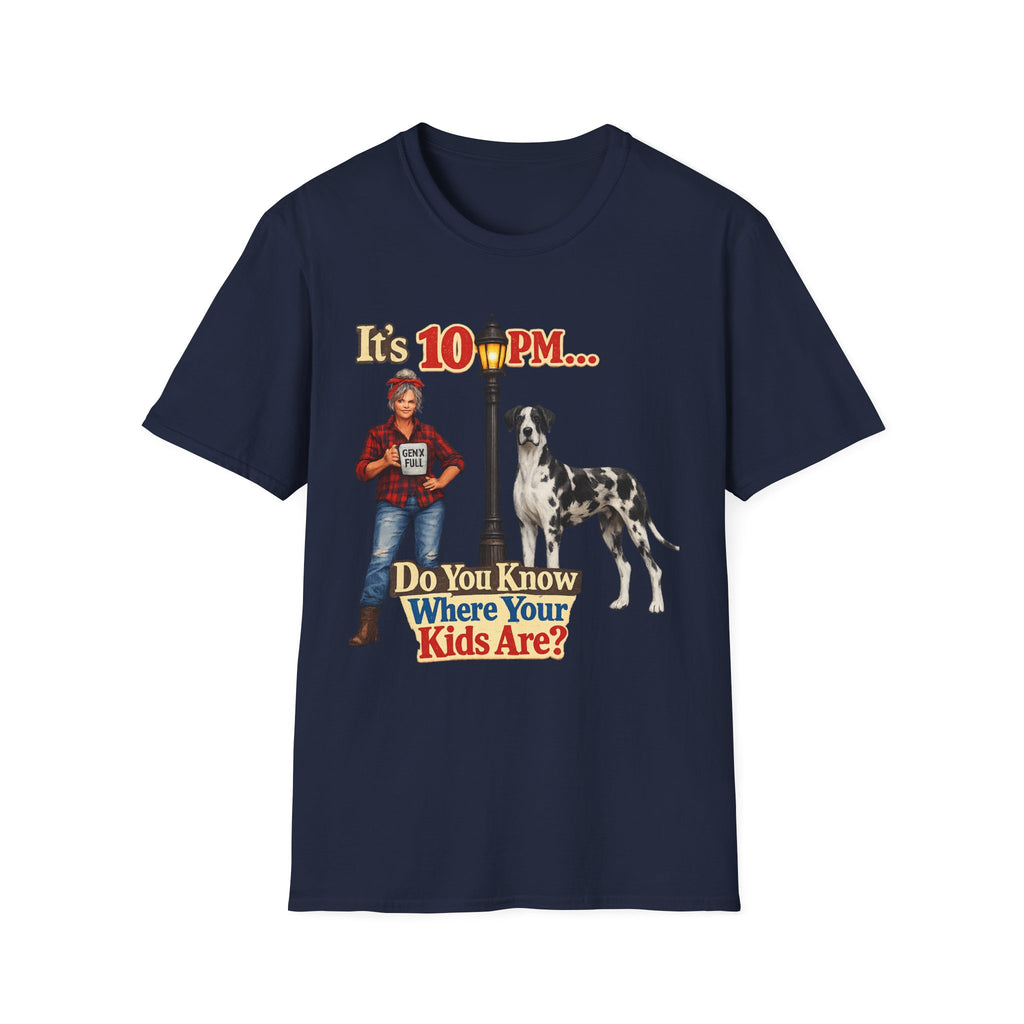 T‑Shirt — "It's 10 PM... Do You Know Where Your Kids Are?" Vintage Lamp & Dog Graphic