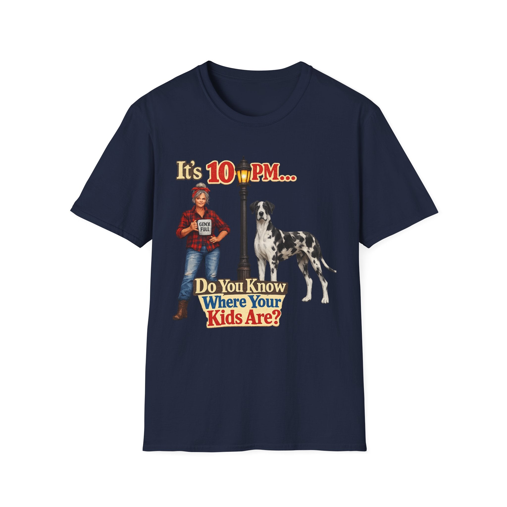 T‑Shirt — "It's 10 PM... Do You Know Where Your Kids Are?" Vintage Lamp & Dog Graphic