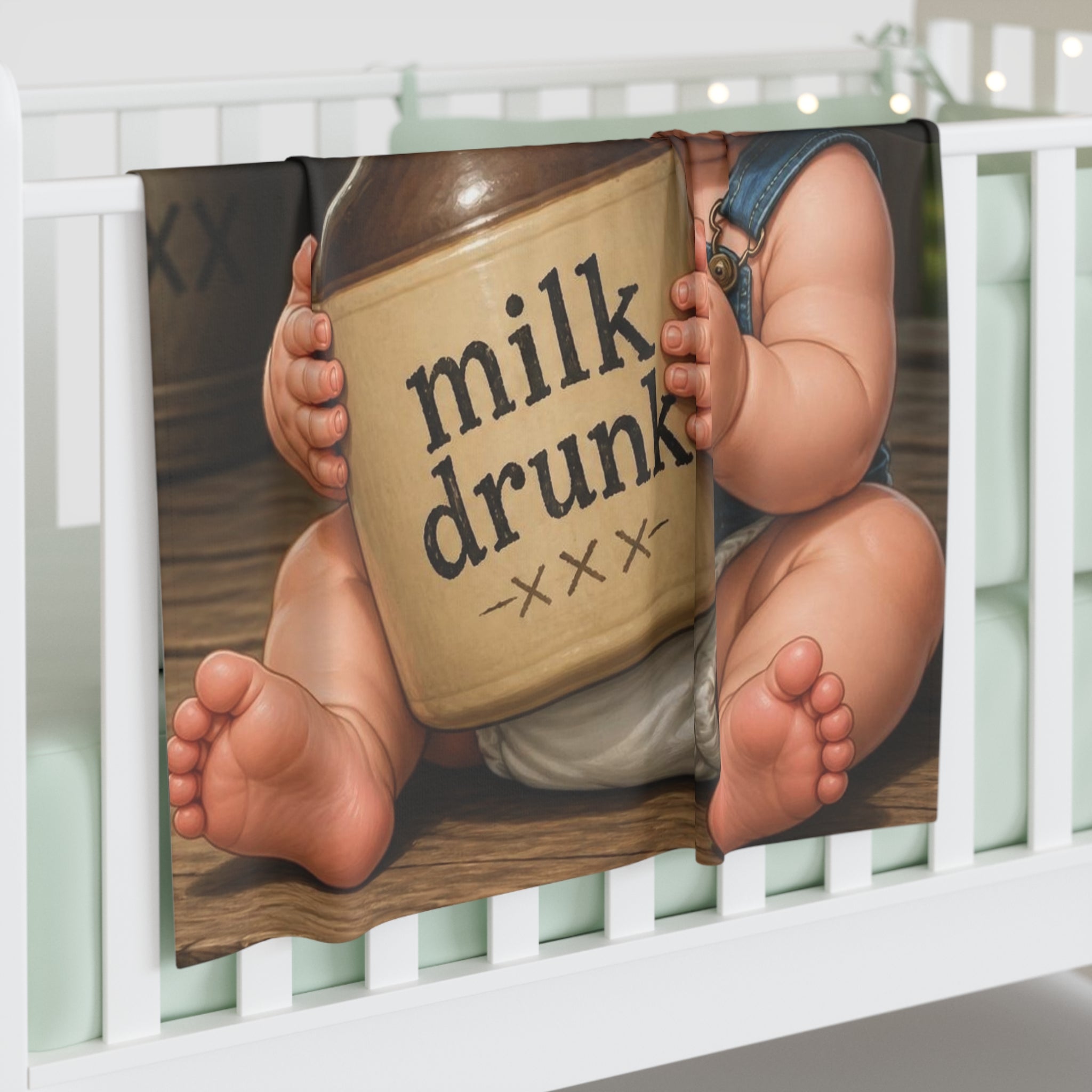 Baby Swaddle Blanket — Cute 'Milk Drunk' Baby Illustration Newborn Swaddle