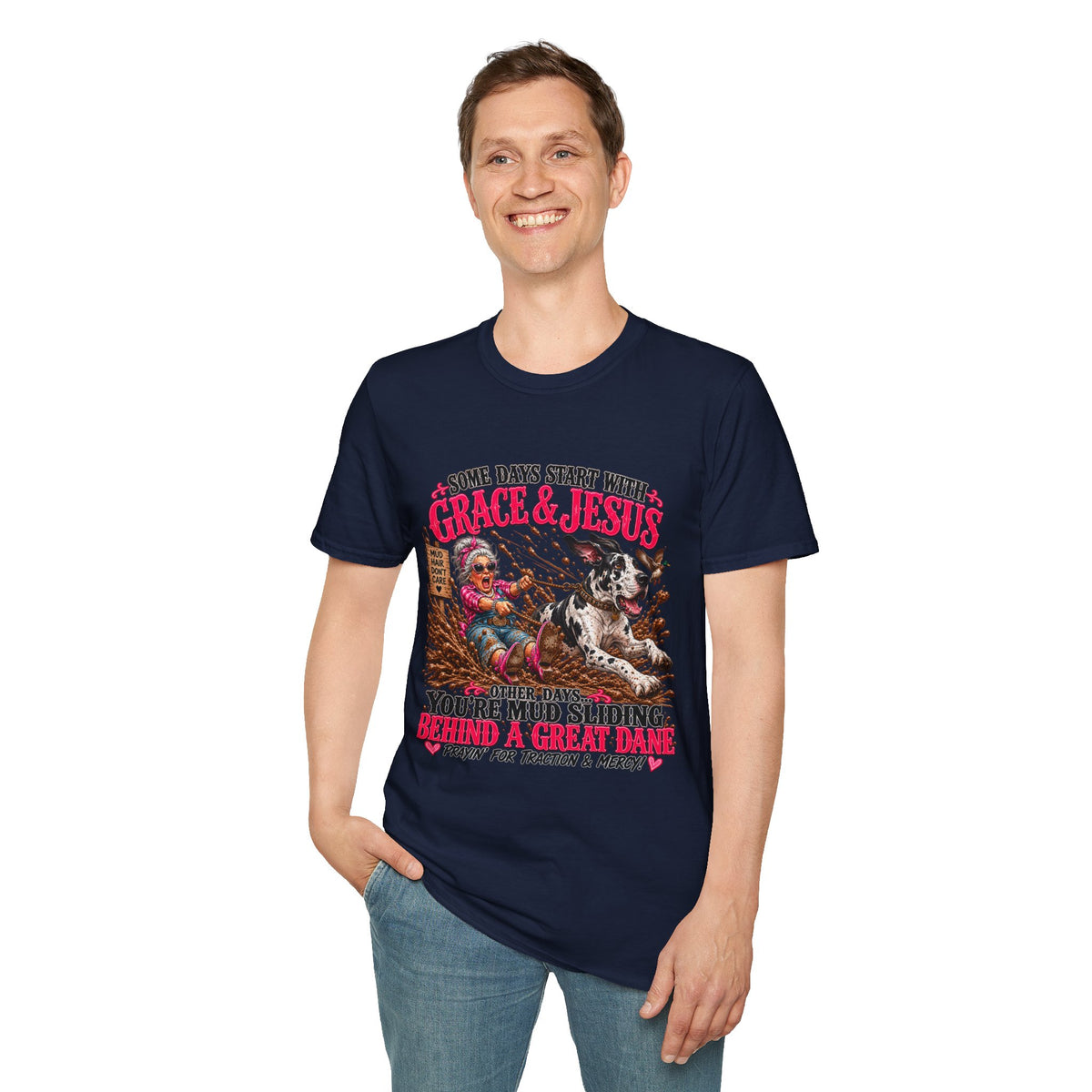 Great Dane Christian Mud Slide  Funny Graphic Tee