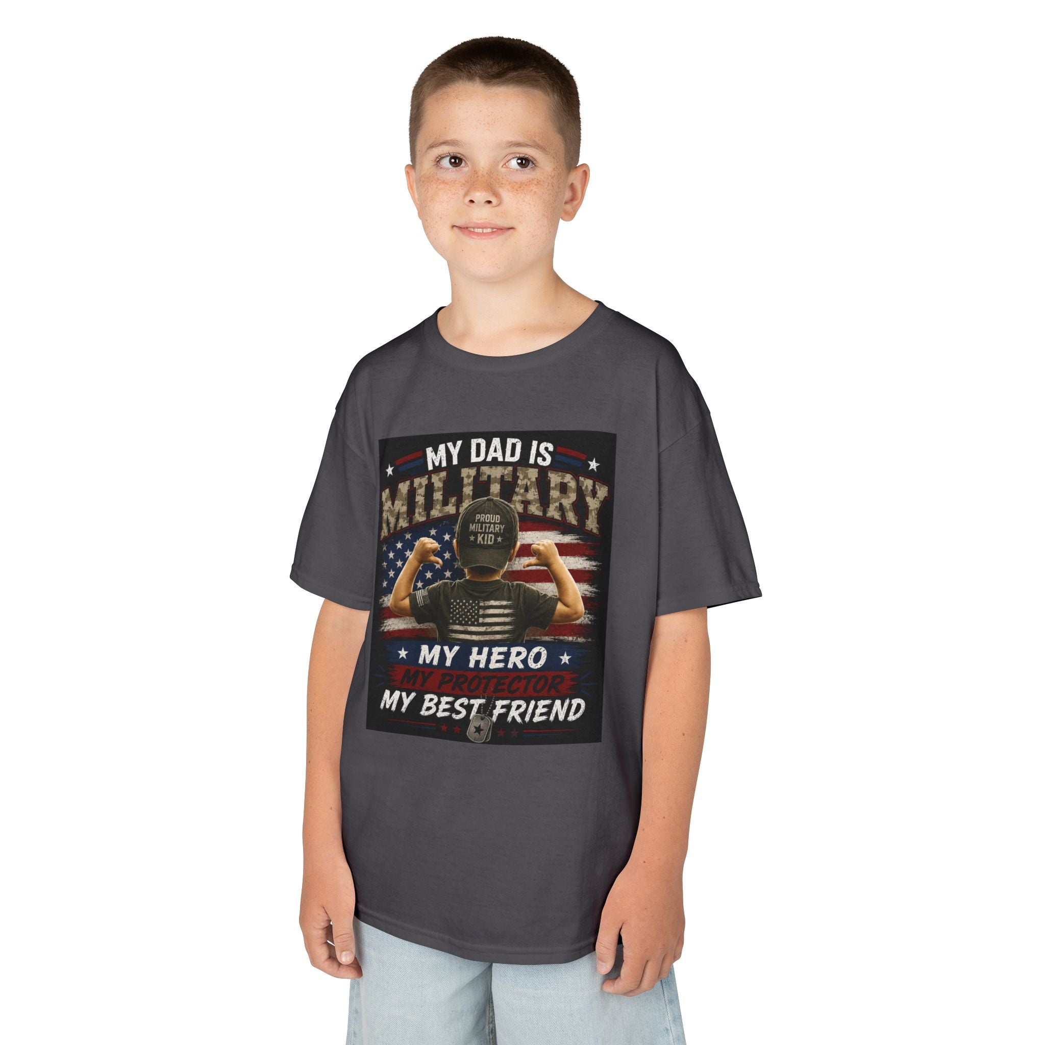 Kids Tee — "My Dad Is Military" Patriotic Hero Shirt