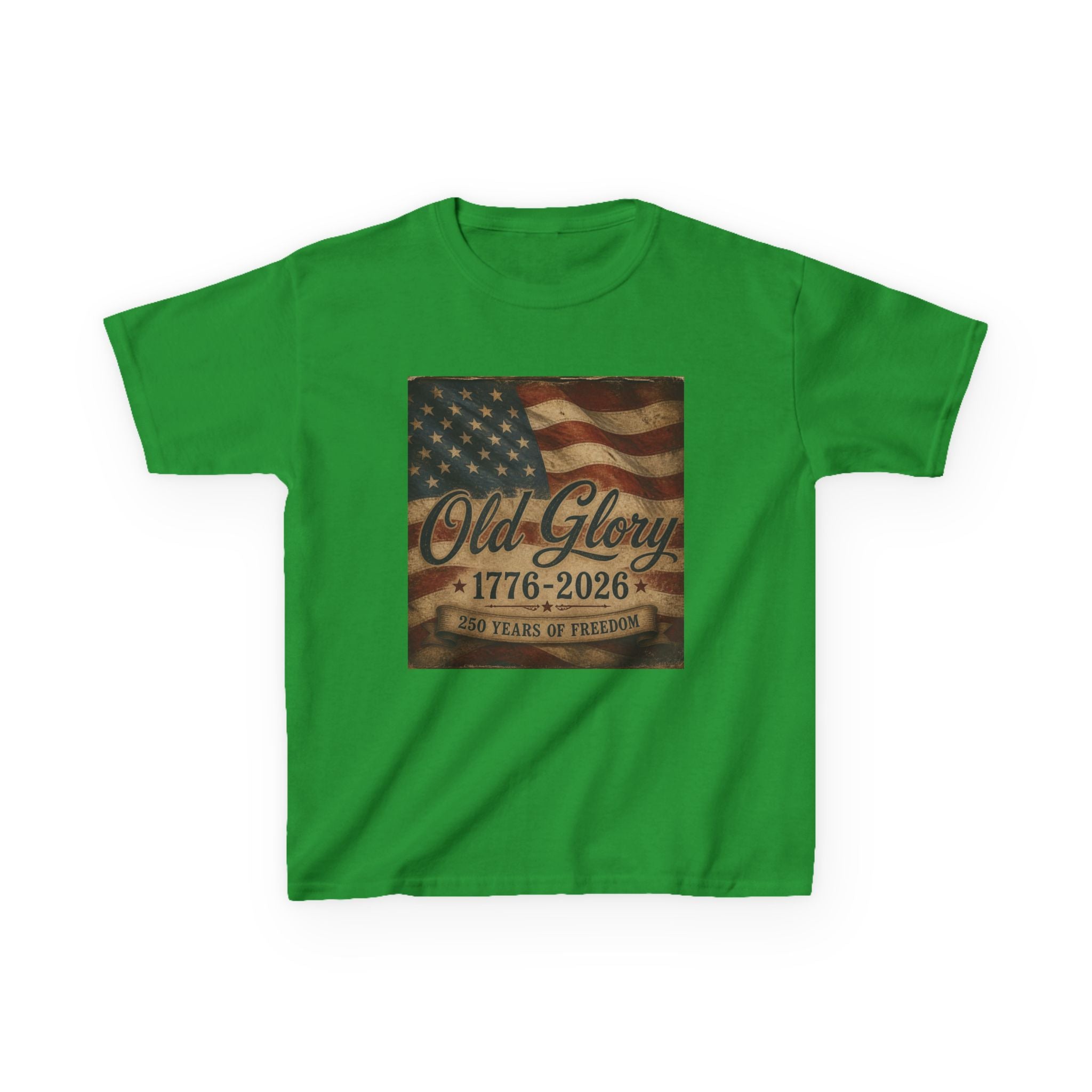Kids T‑Shirt — "Old Glory 1776–2026" Vintage American Flag Patriotic Tee