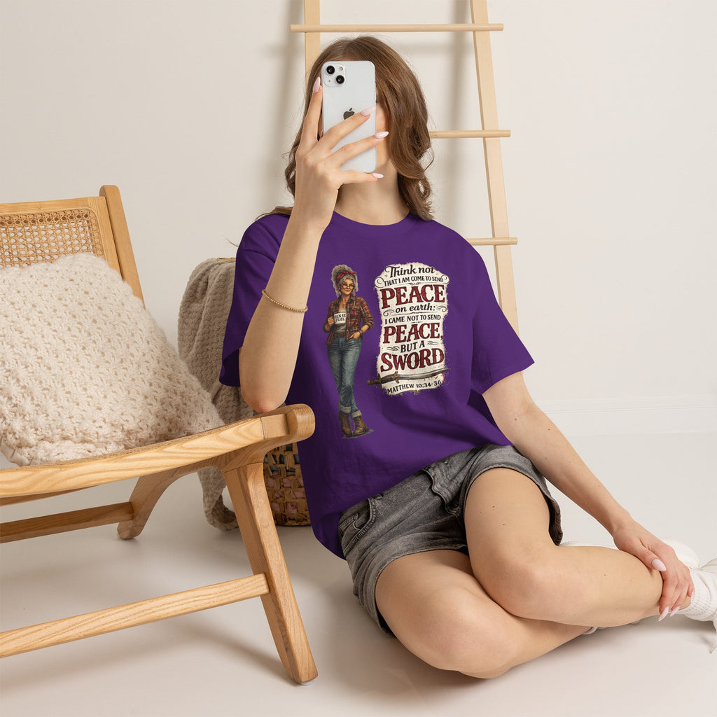 Christian Faith Tee — "I Come Not to Send Peace but a Sword" Matthew 10:34 Graphic Shirt