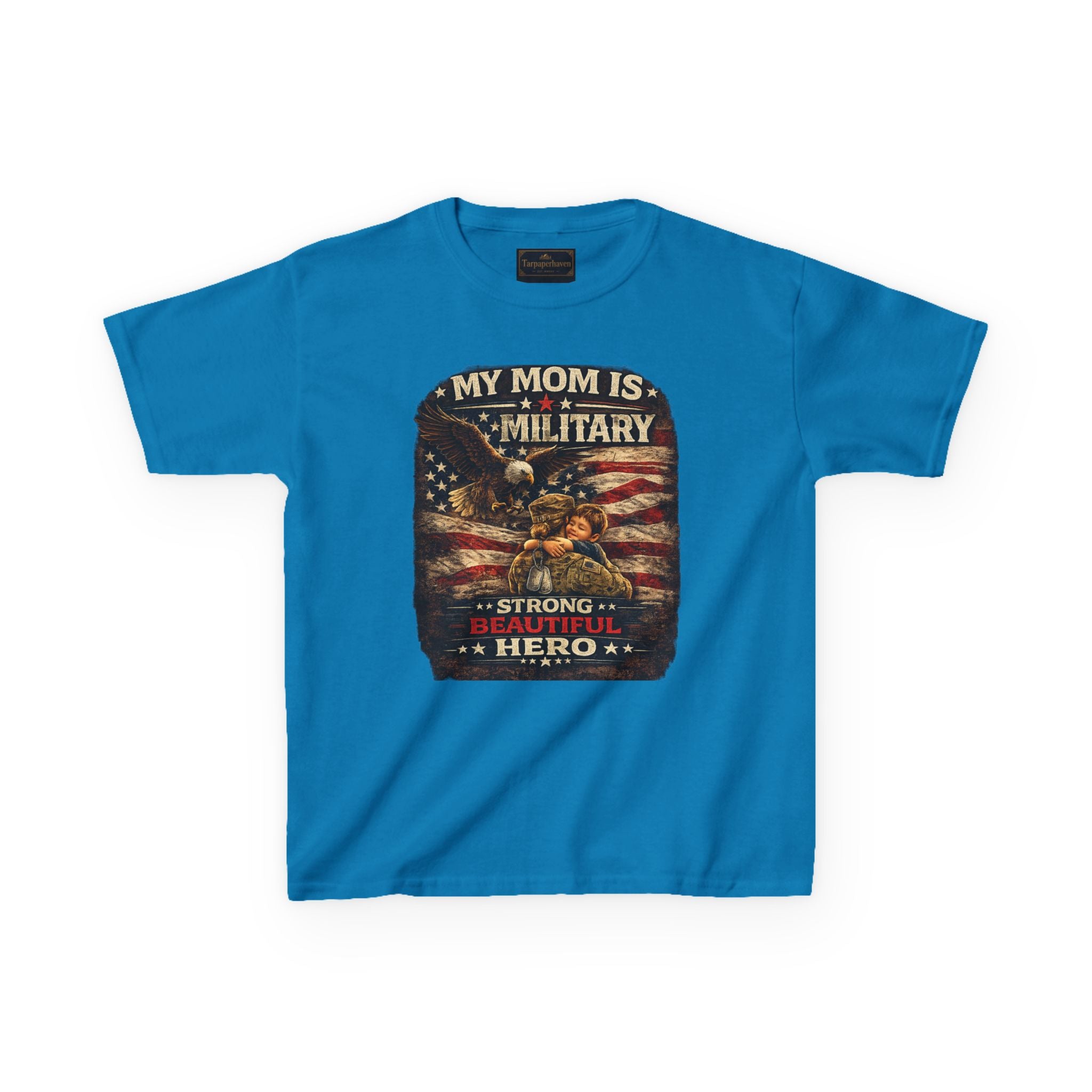 Kids Tee — "My Mom Is Military" Patriotic American Flag Shirt