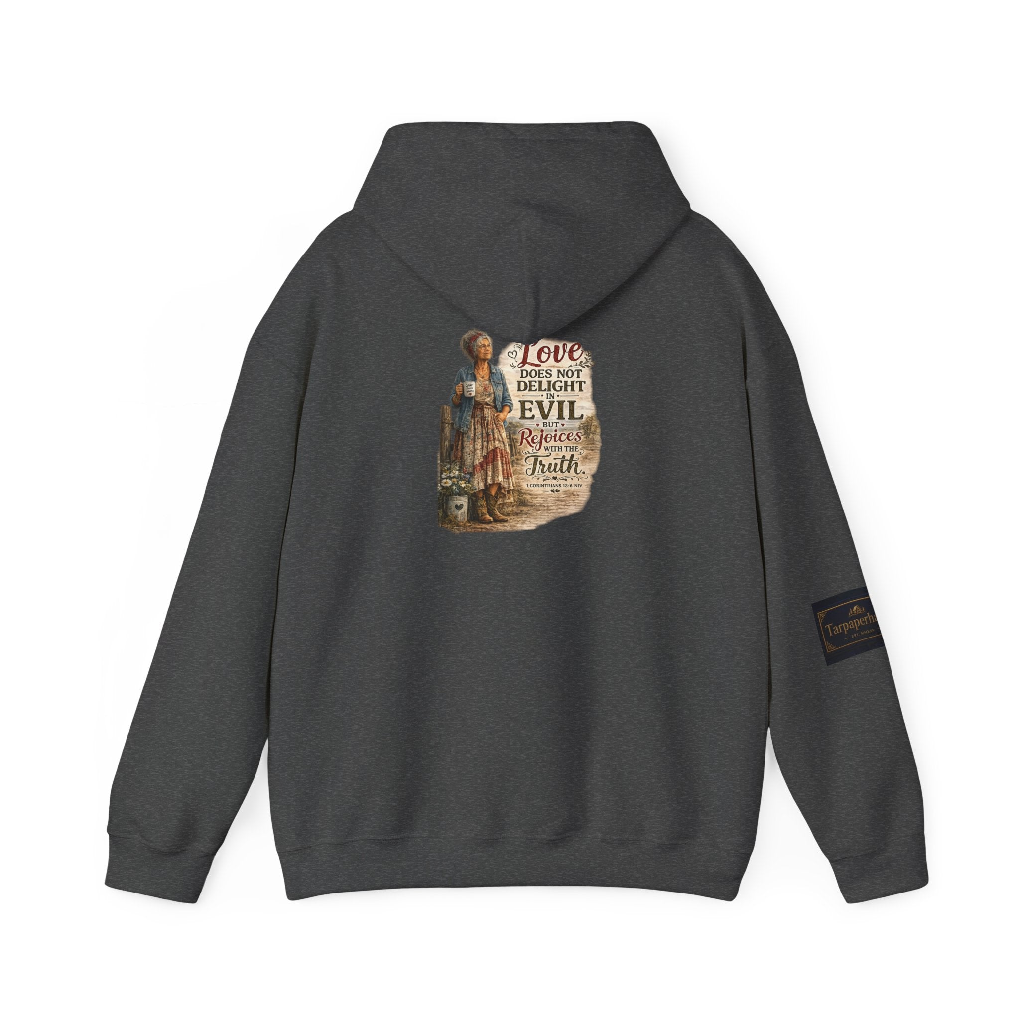 Christian Faith Hoodie - "Love Does Not Delight in Evil" Scripture Sweatshirt