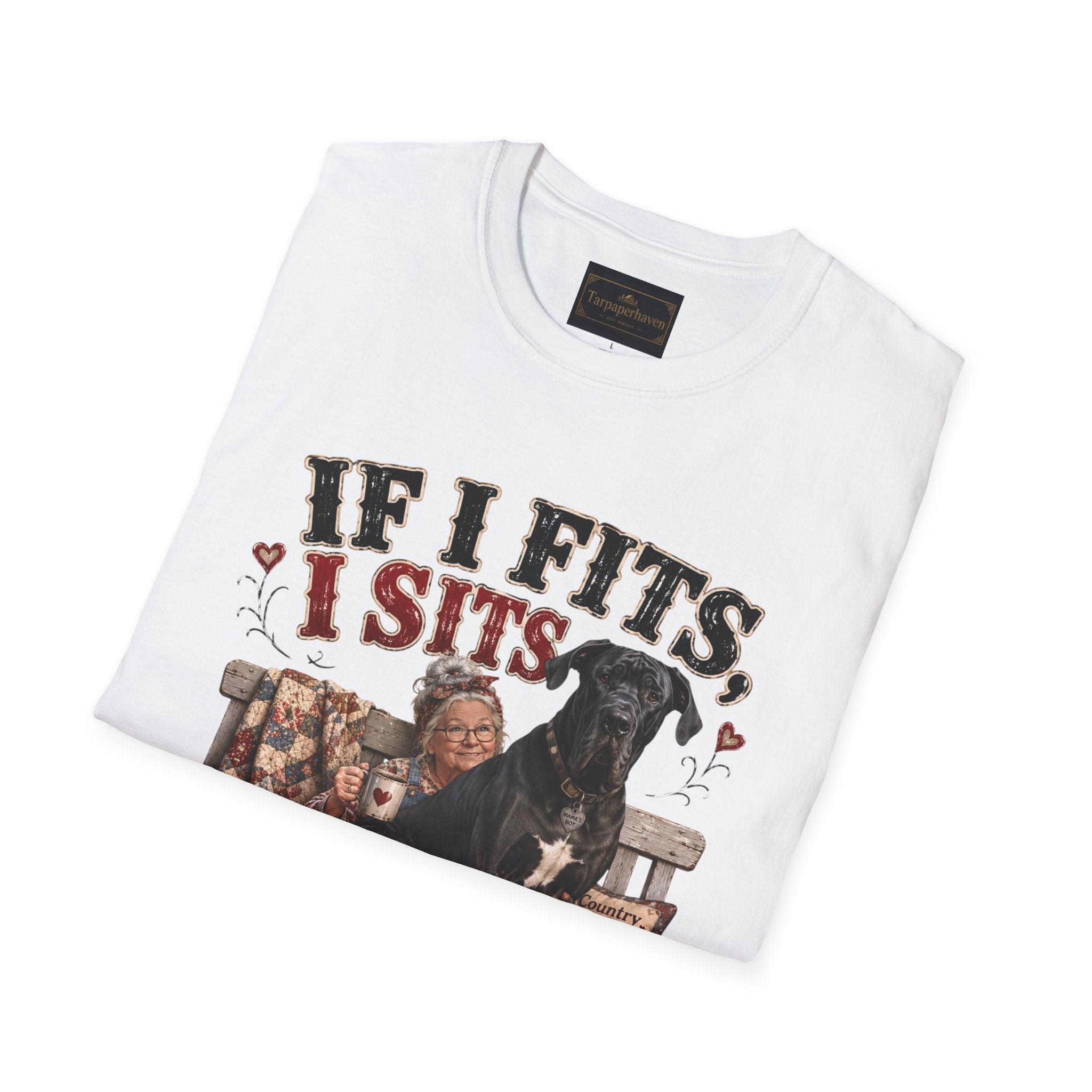 If I Fits, I Sits T-Shirt — Funny Great Dane Lover Graphic Tee