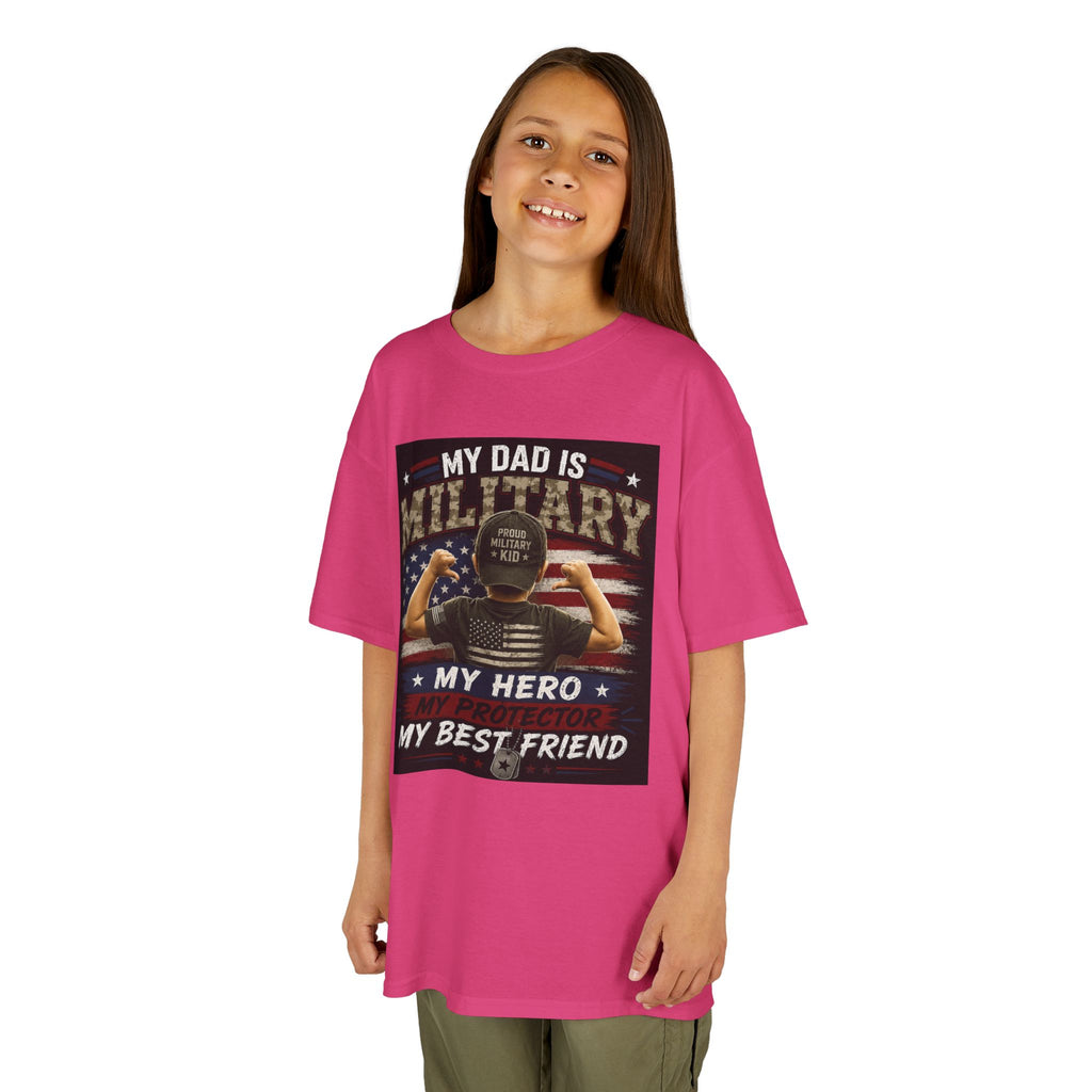 Kids Tee — "My Dad Is Military" Patriotic Hero Shirt