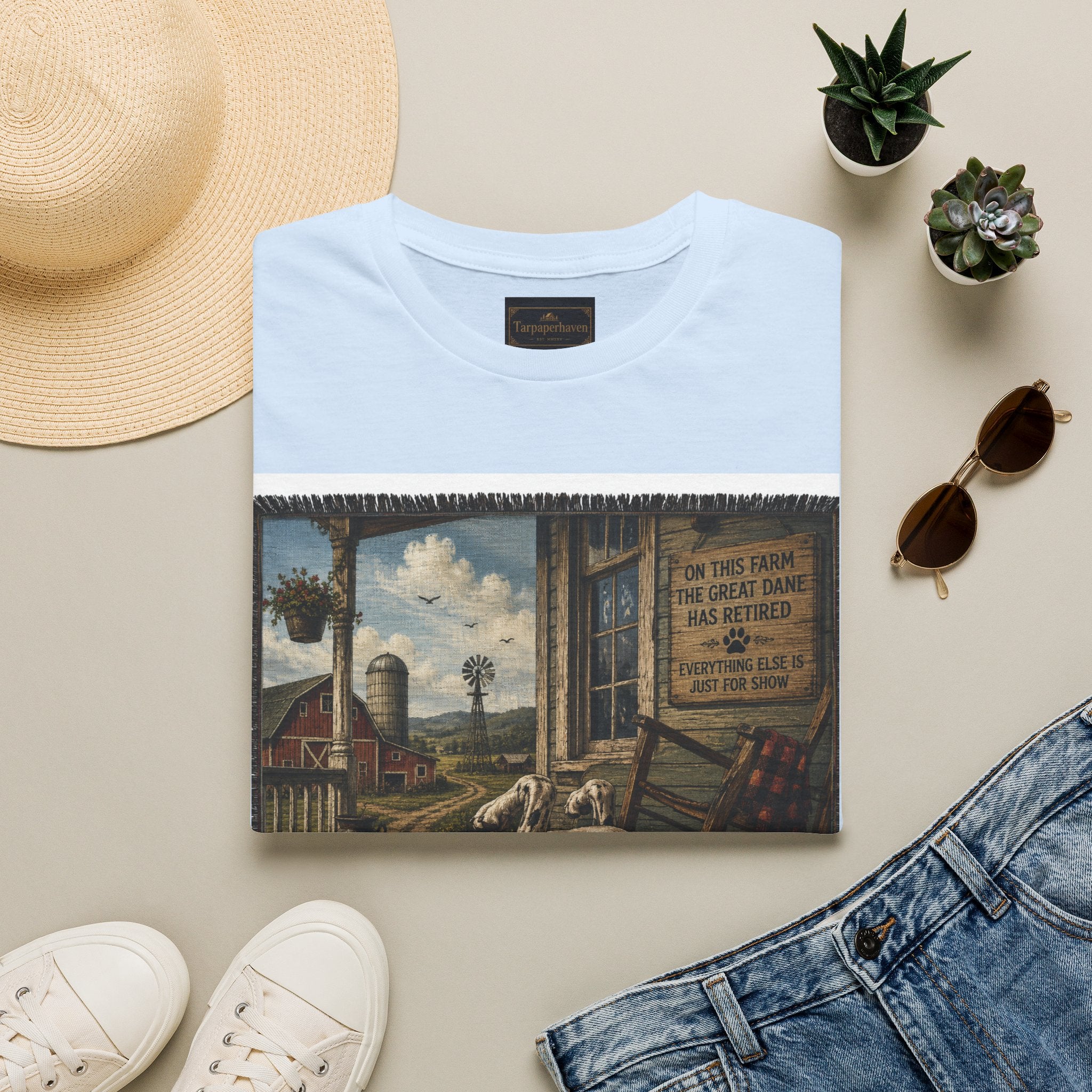 Great Dane Sleeping   Farmhouse Art T‑Shirt