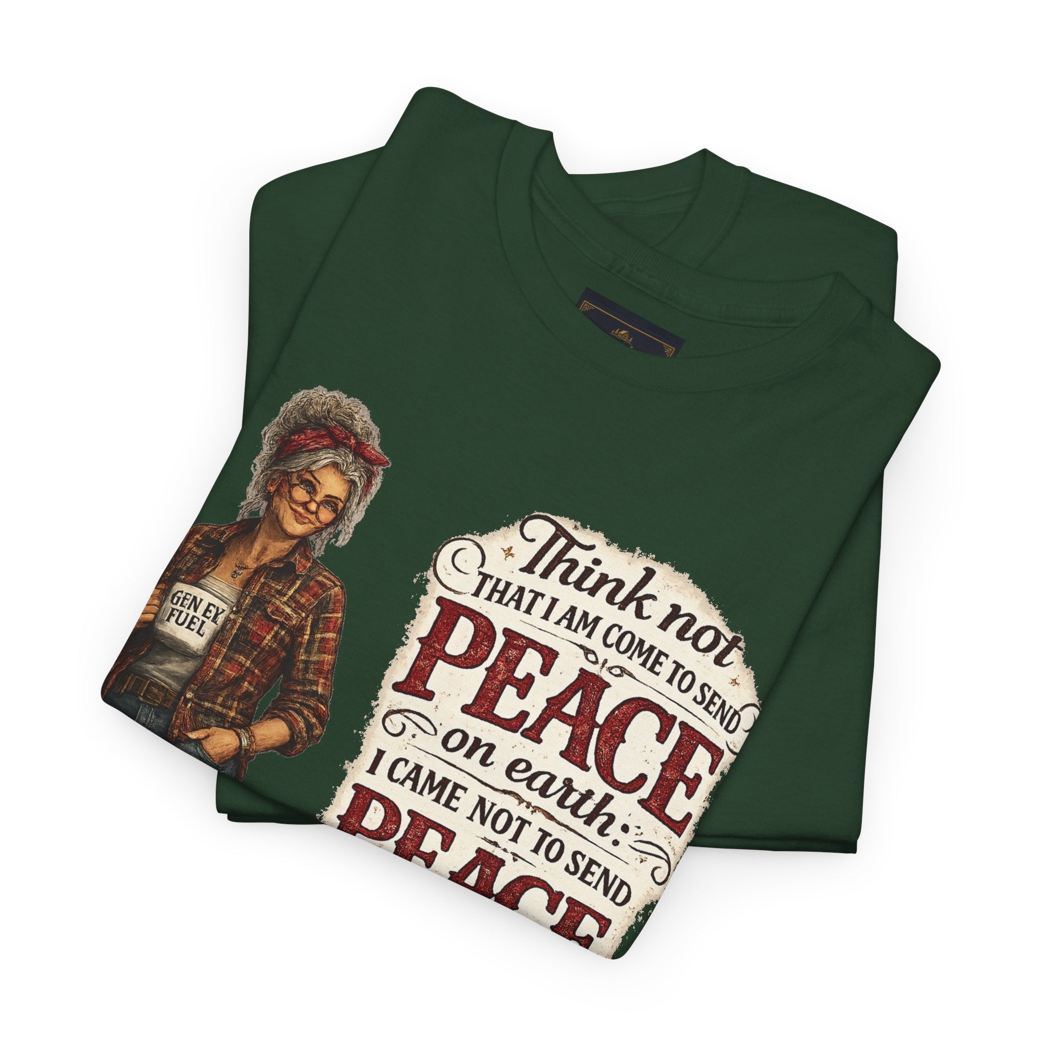 Christian Faith Tee — "I Come Not to Send Peace but a Sword" Matthew 10:34 Graphic Shirt