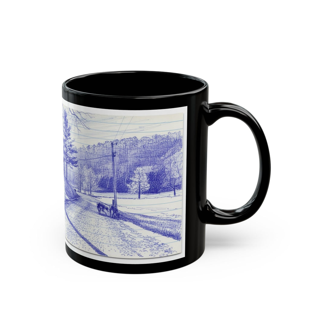 Scenic Appalachian  , Monroe  County OhioBlue Pen Sketch Black Coffee Mug (11oz, 15oz)