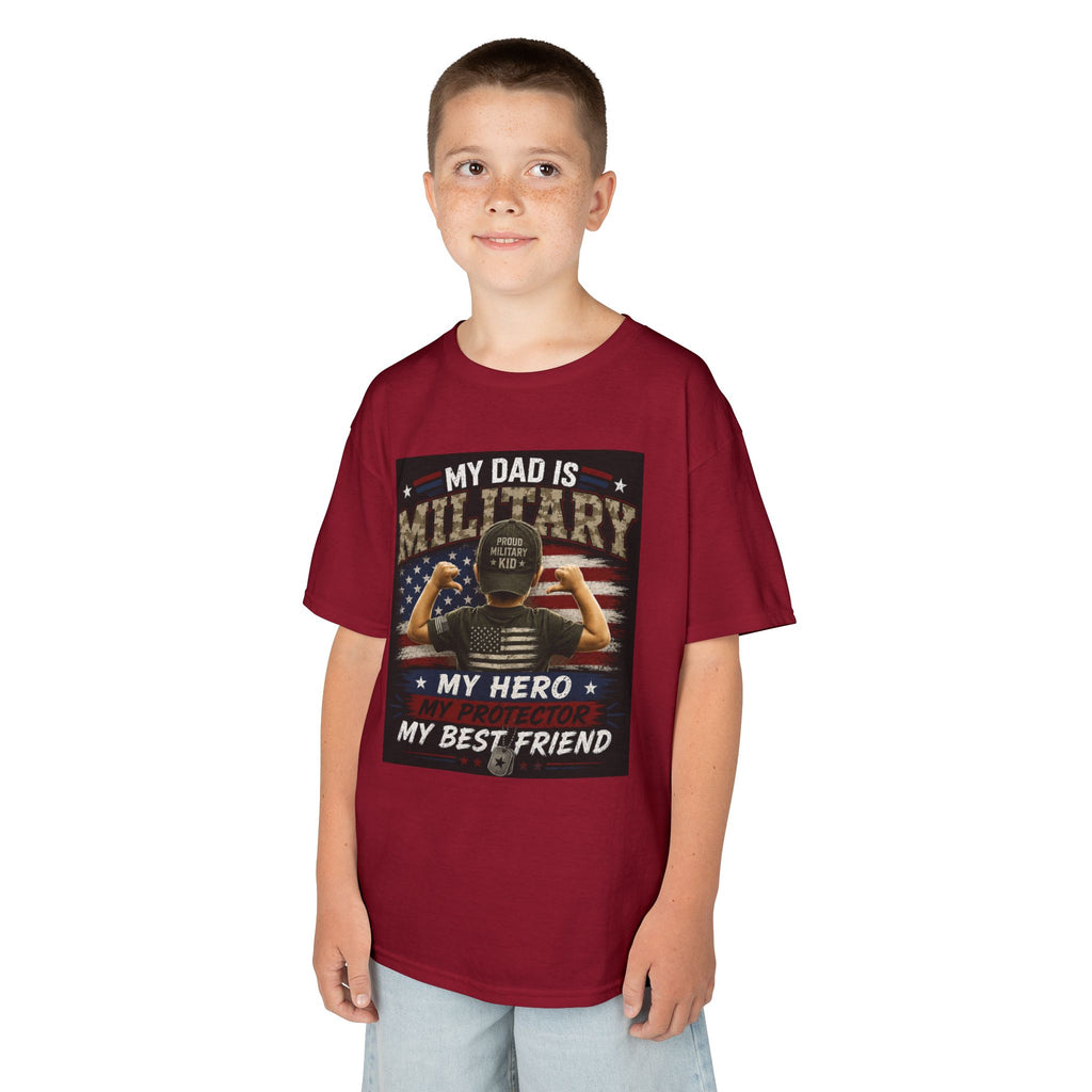 Kids Tee — "My Dad Is Military" Patriotic Hero Shirt