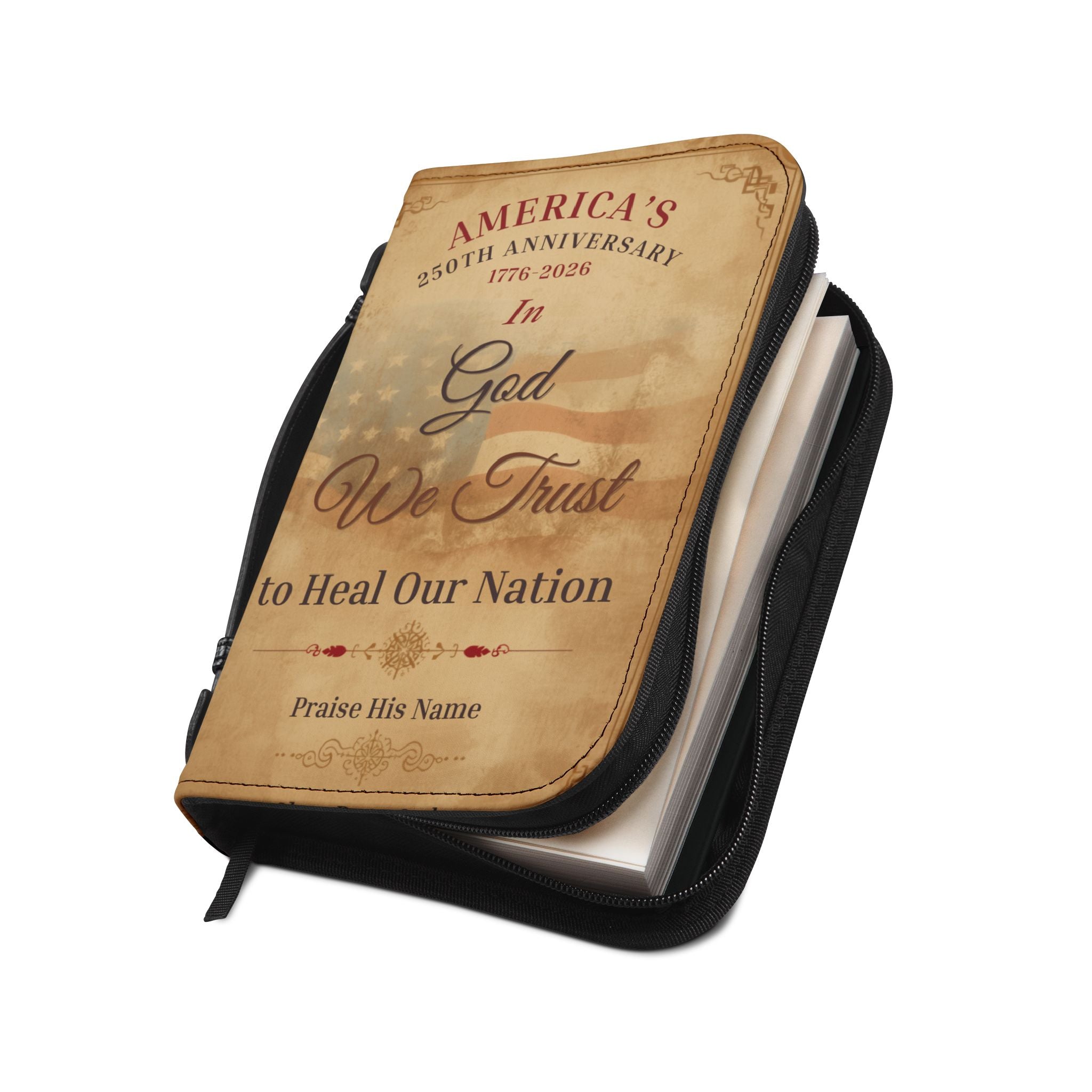 Bible Cover — "In God We Trust" Patriotic 250th Anniversary Zippered Bible Case