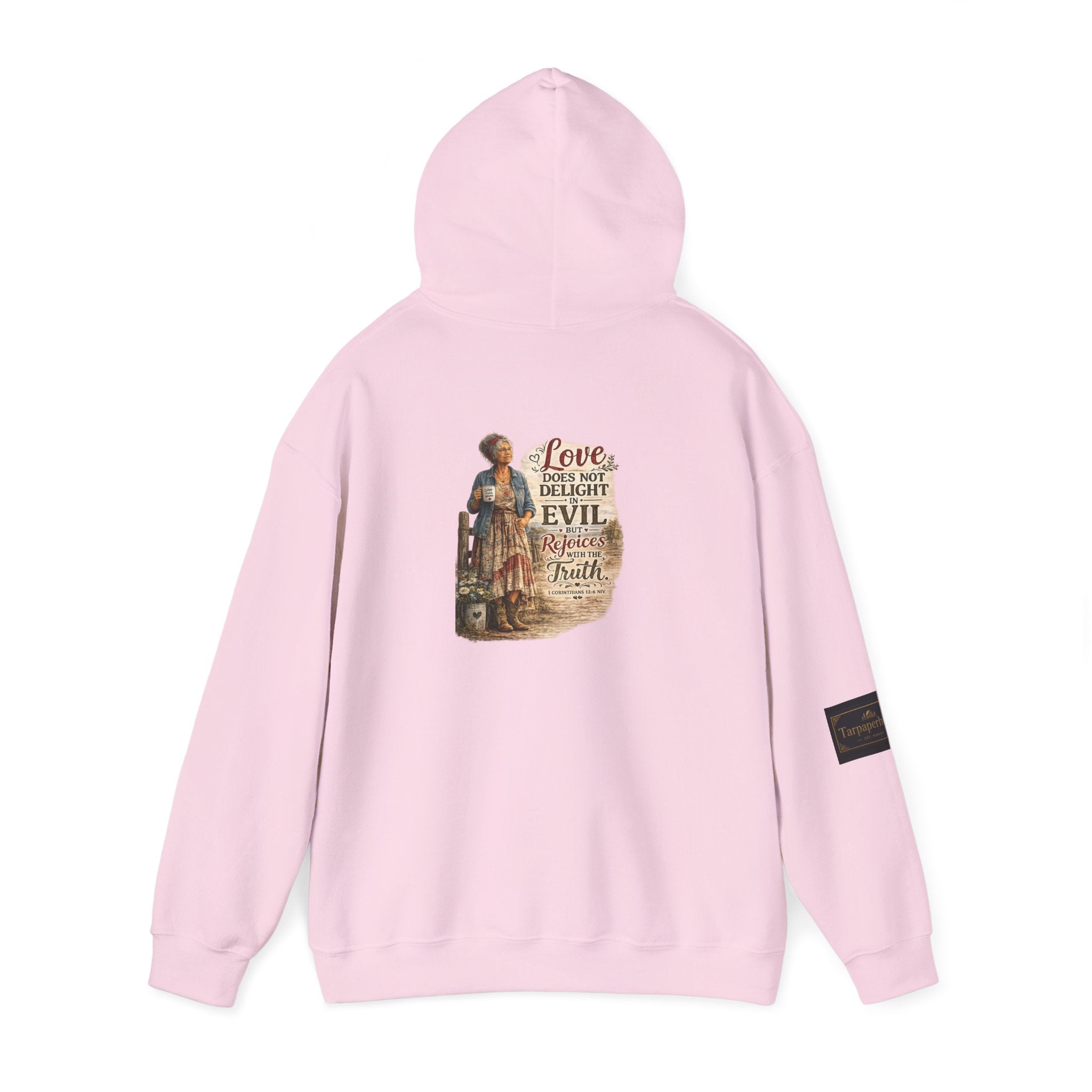 Christian Faith Hoodie - "Love Does Not Delight in Evil" Scripture Sweatshirt