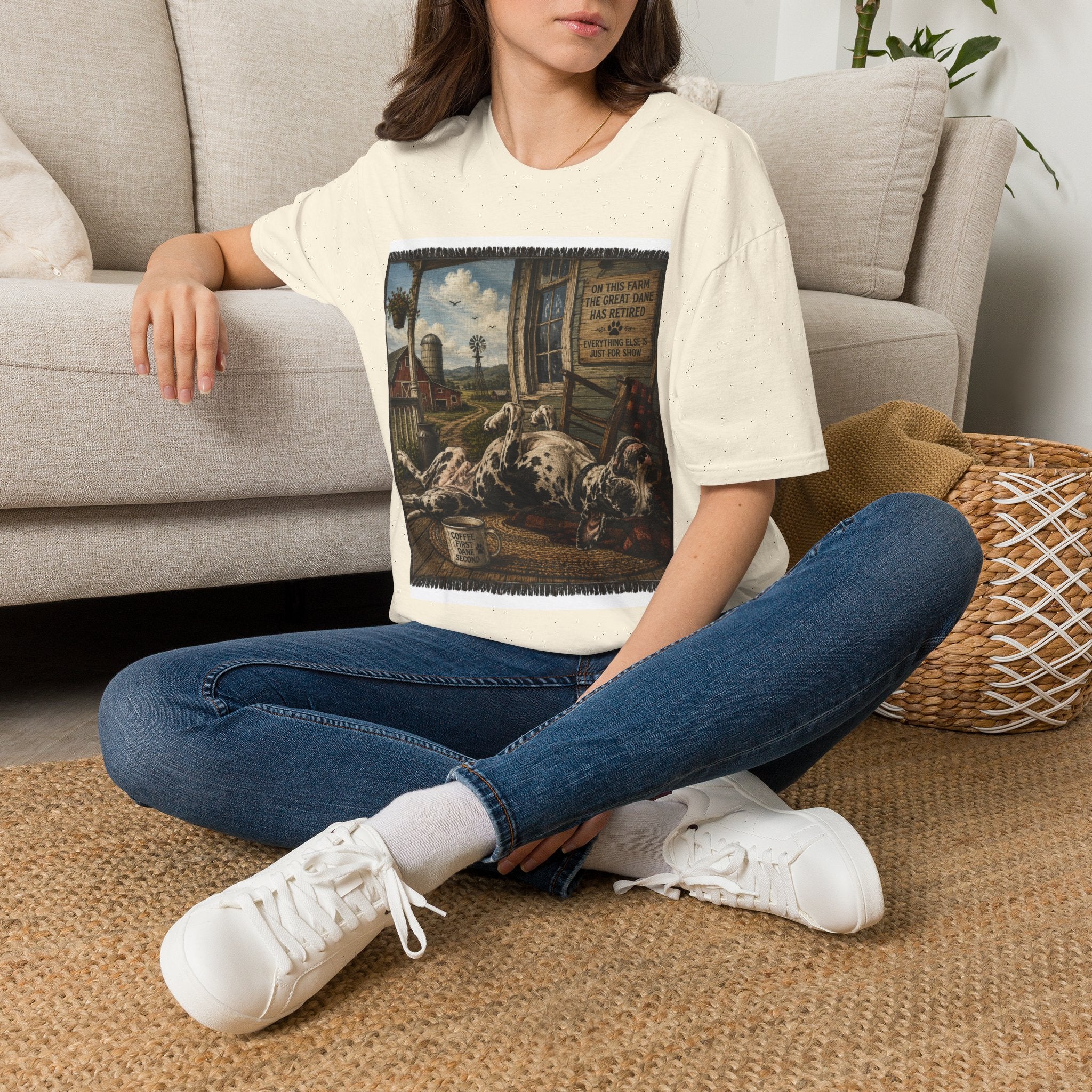 Great Dane Sleeping   Farmhouse Art T‑Shirt