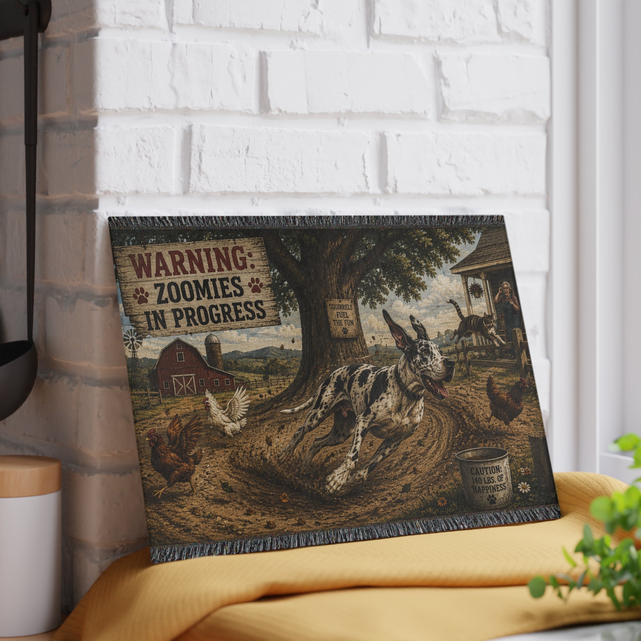 Glass Cutting Board - "Warning: Zoomies in Progress" Farm Dog Kitchen Decor