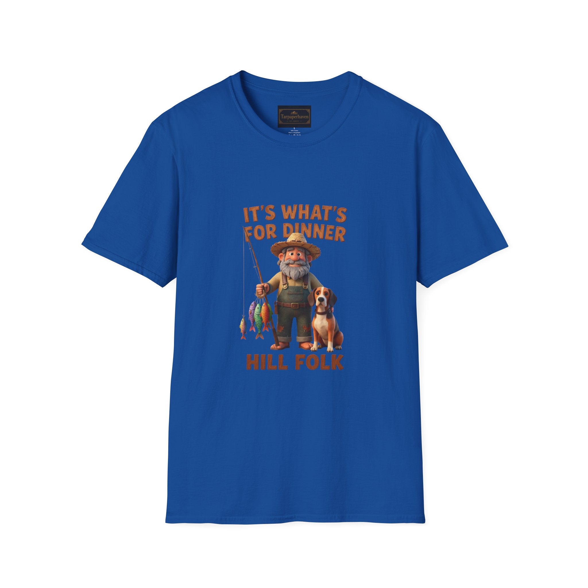 It's What's For Dinner Hill Folk T-Shirt — Rustic Fisherman & Dog Graphic Tee