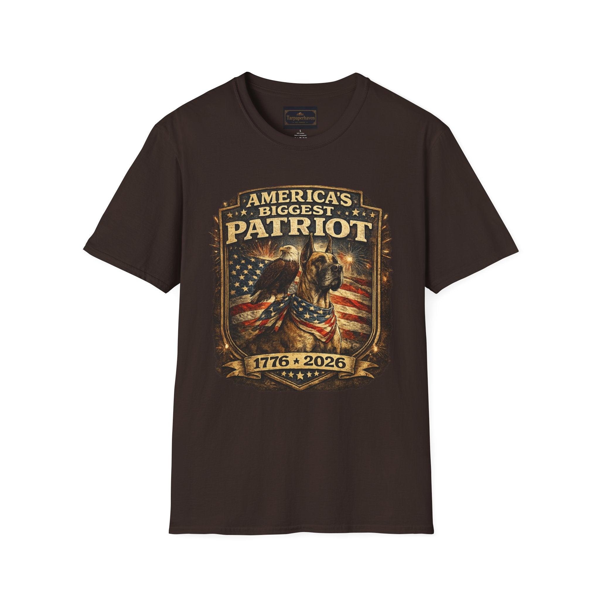 Patriot T-Shirt — Great Dane 1776–2026 Vintage Eagle Flag Tee