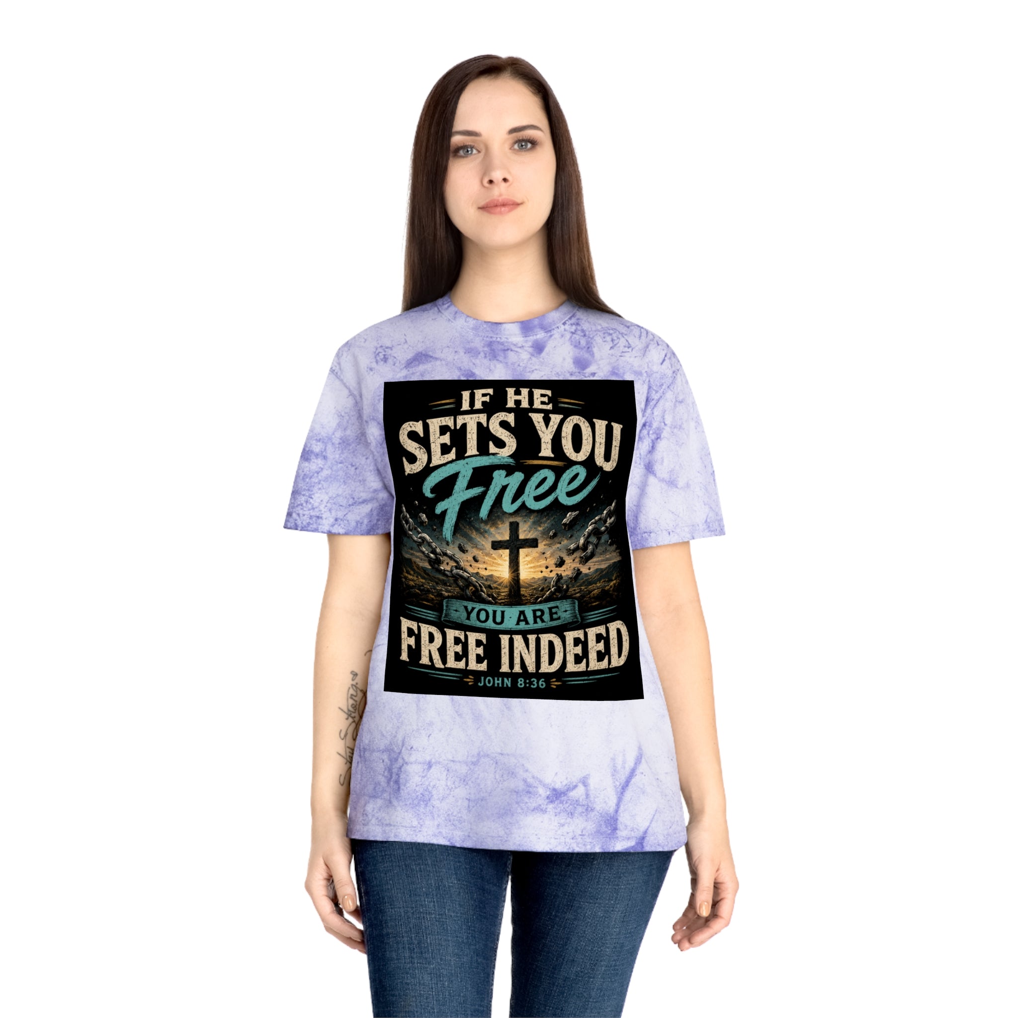 Christian Freedom Tee — "If He Sets You Free" Scripture T-Shirt