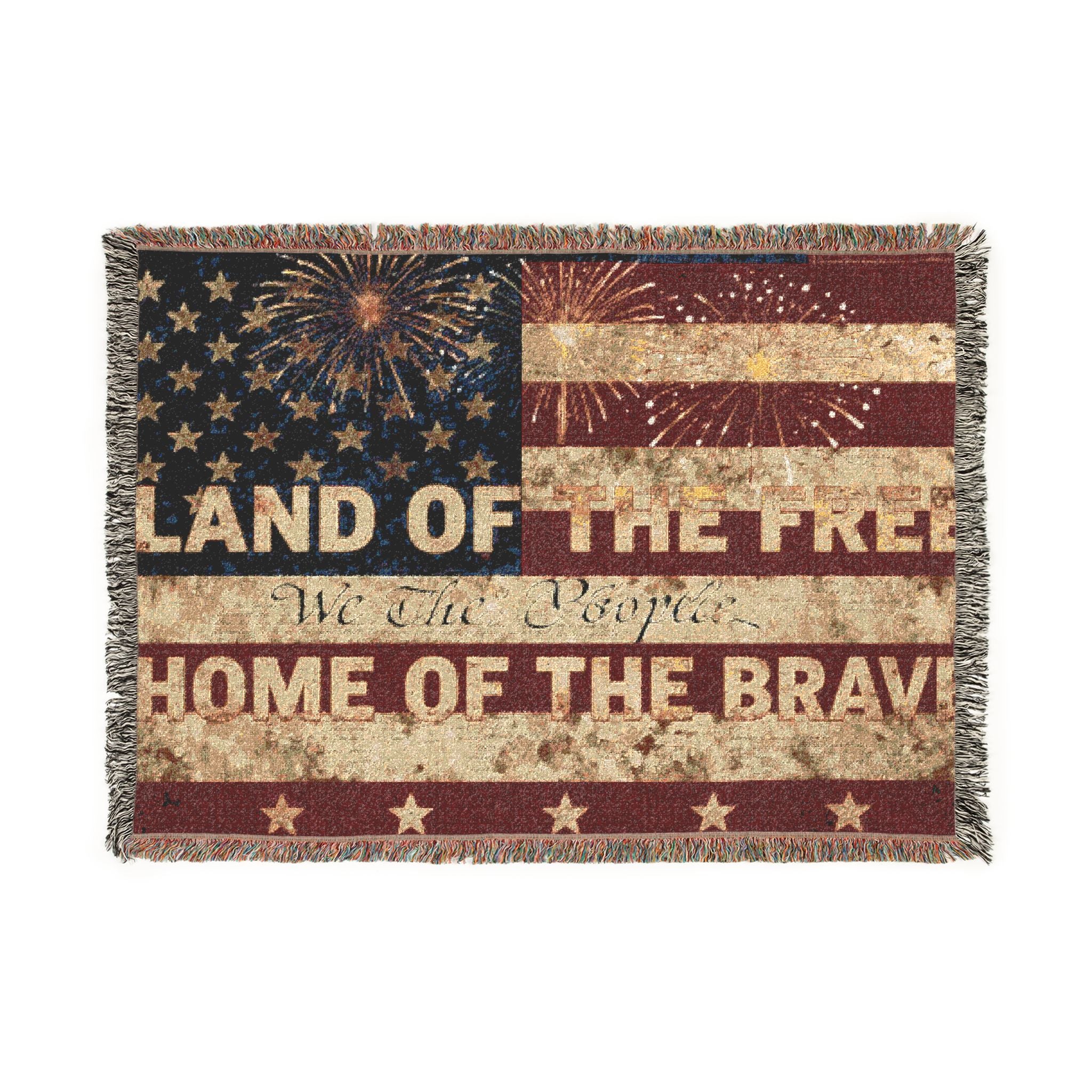 American Flag Woven Blanket – "Land of the Free, Home of the Brave" Patriotic Throw