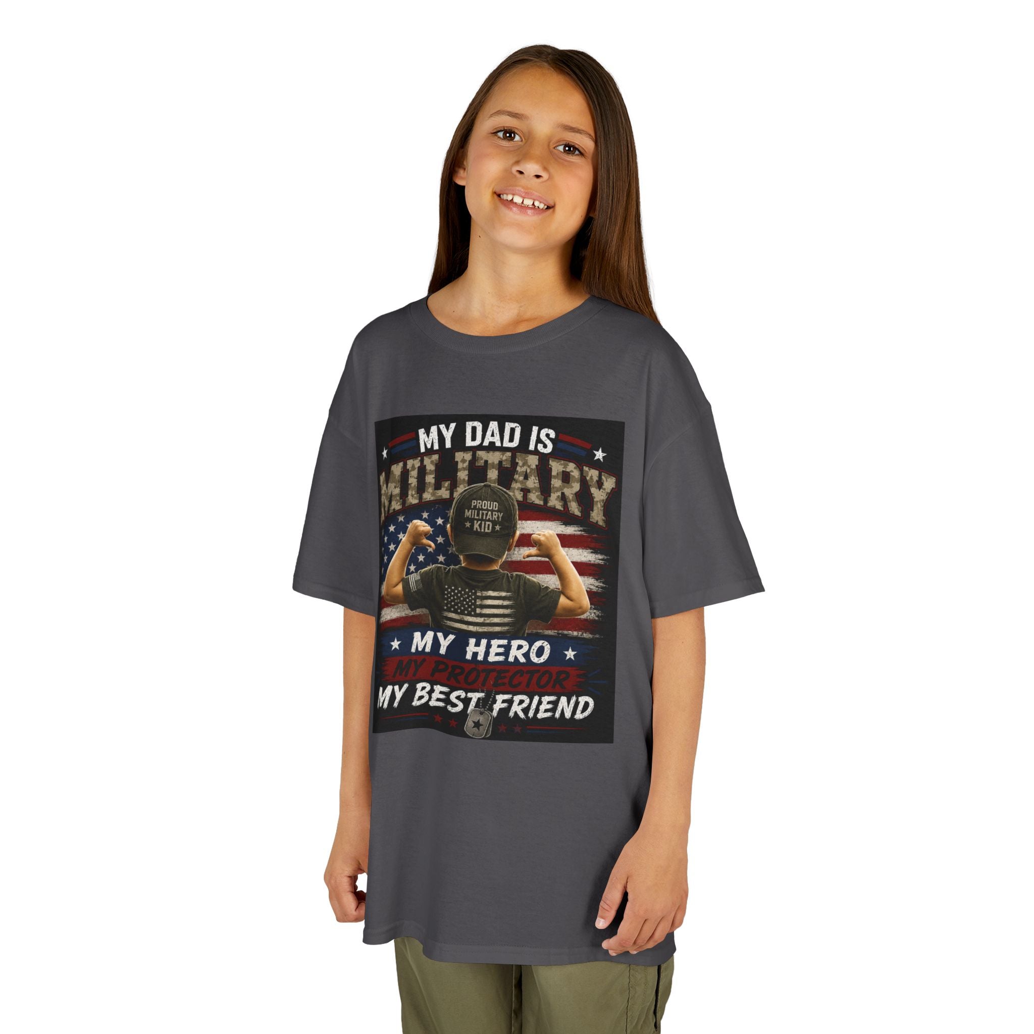 Kids Tee — "My Dad Is Military" Patriotic Hero Shirt