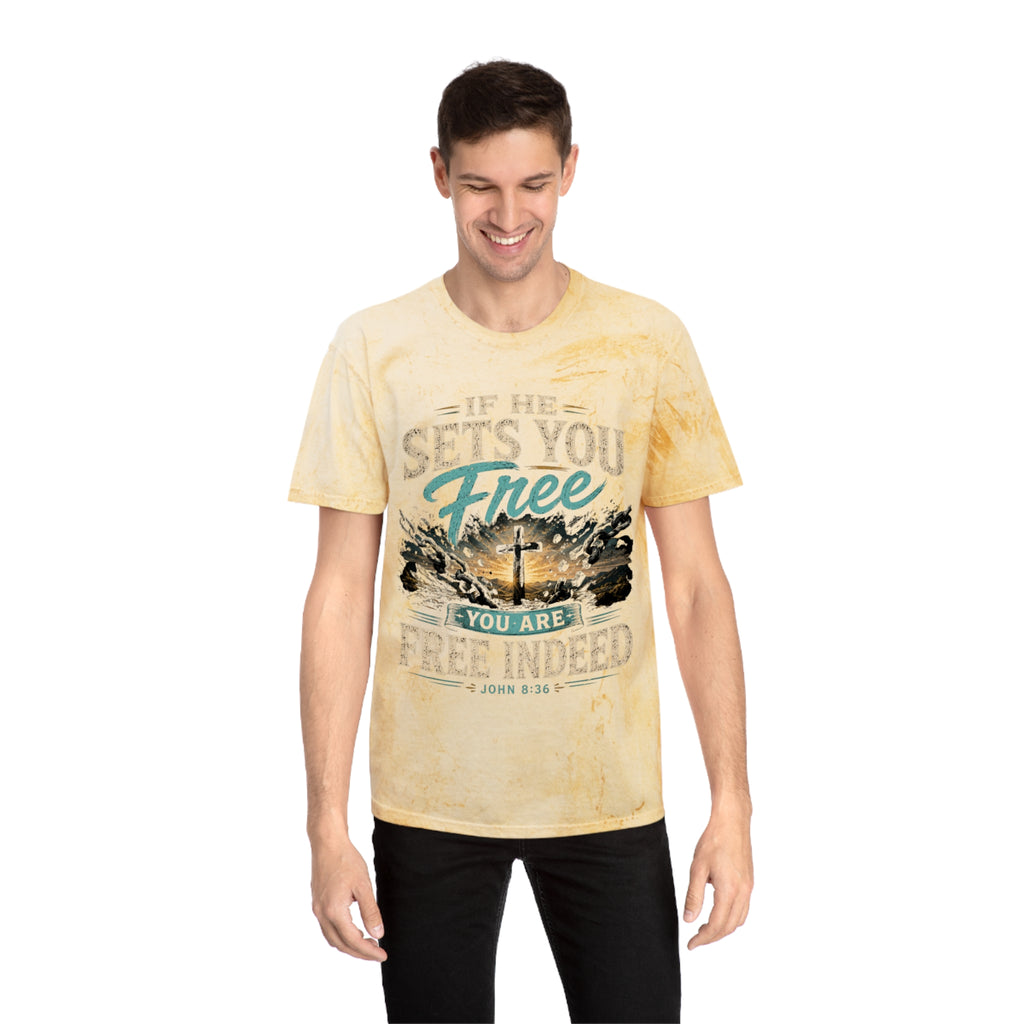 Christian Freedom Tee — "If He Sets You Free" Scripture T-Shirt